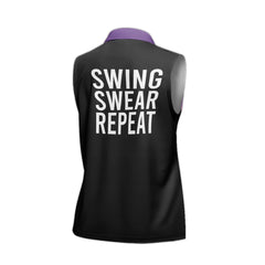 Custom Women's Sleeveless Golf Polo Shirt Swing Swear Repeat Funny Golf Shirt