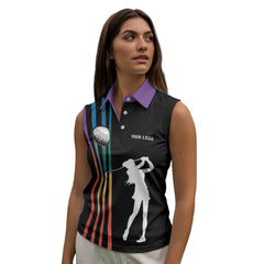 Custom Women's Sleeveless Golf Polo Shirt Swing Swear Repeat Funny Golf Shirt