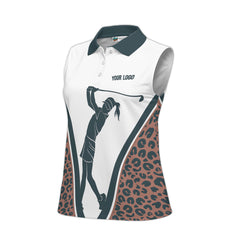 Leopard Print Sleeveless Golf Polo Shirt Custom Women's Golf Shirt for the Love of the Game