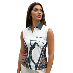 Leopard Print Sleeveless Golf Polo Shirt Custom Women's Golf Shirt for the Love of the Game