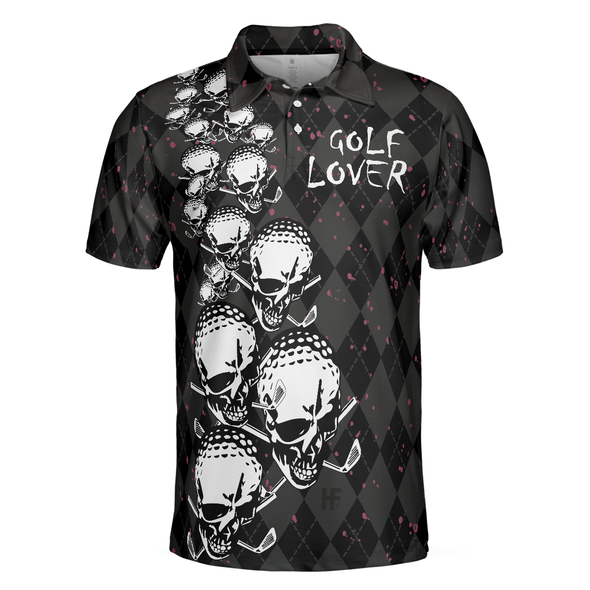 Elegant Argyle Pattern And Skull Golf Lover Polo Shirt V2, Black Skull Golf Shirt For Men