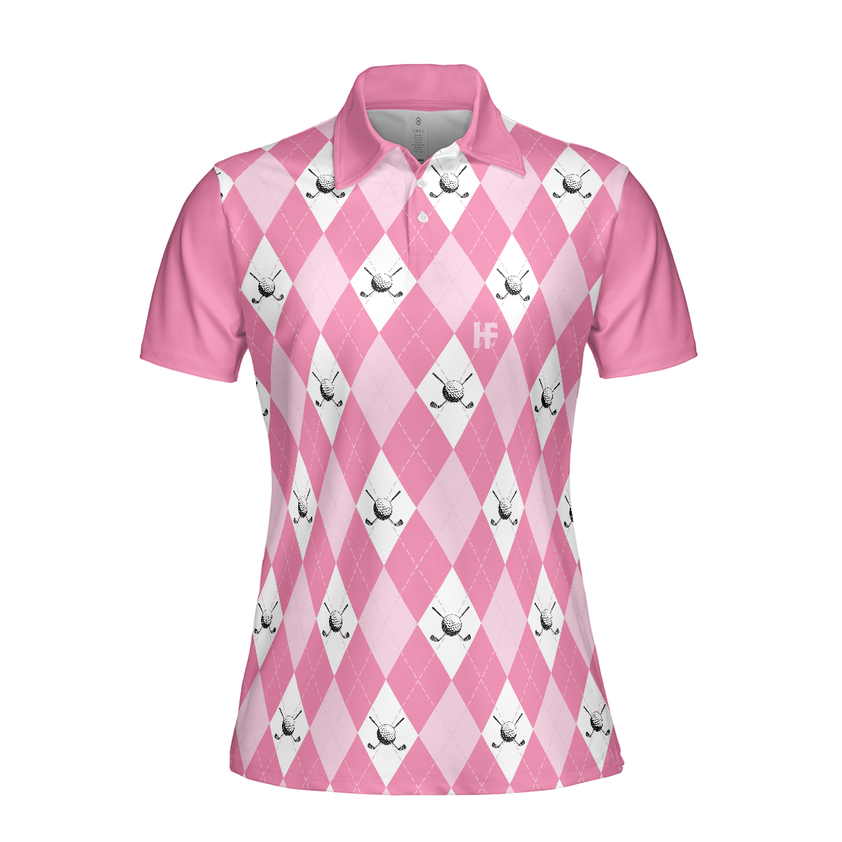 Golf Polo Short Sleeve Women Polo Shirt, Pink Argyle Seamless Pattern Golf Shirt For Ladies