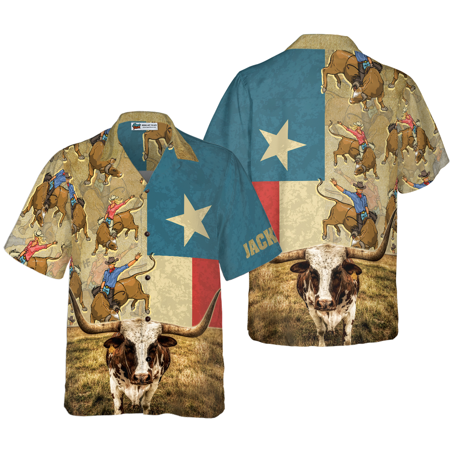 Rodeo Longhorn Texas Flag Custom Hawaiian Shirt, Unique Texas Shirt For Texas Lovers