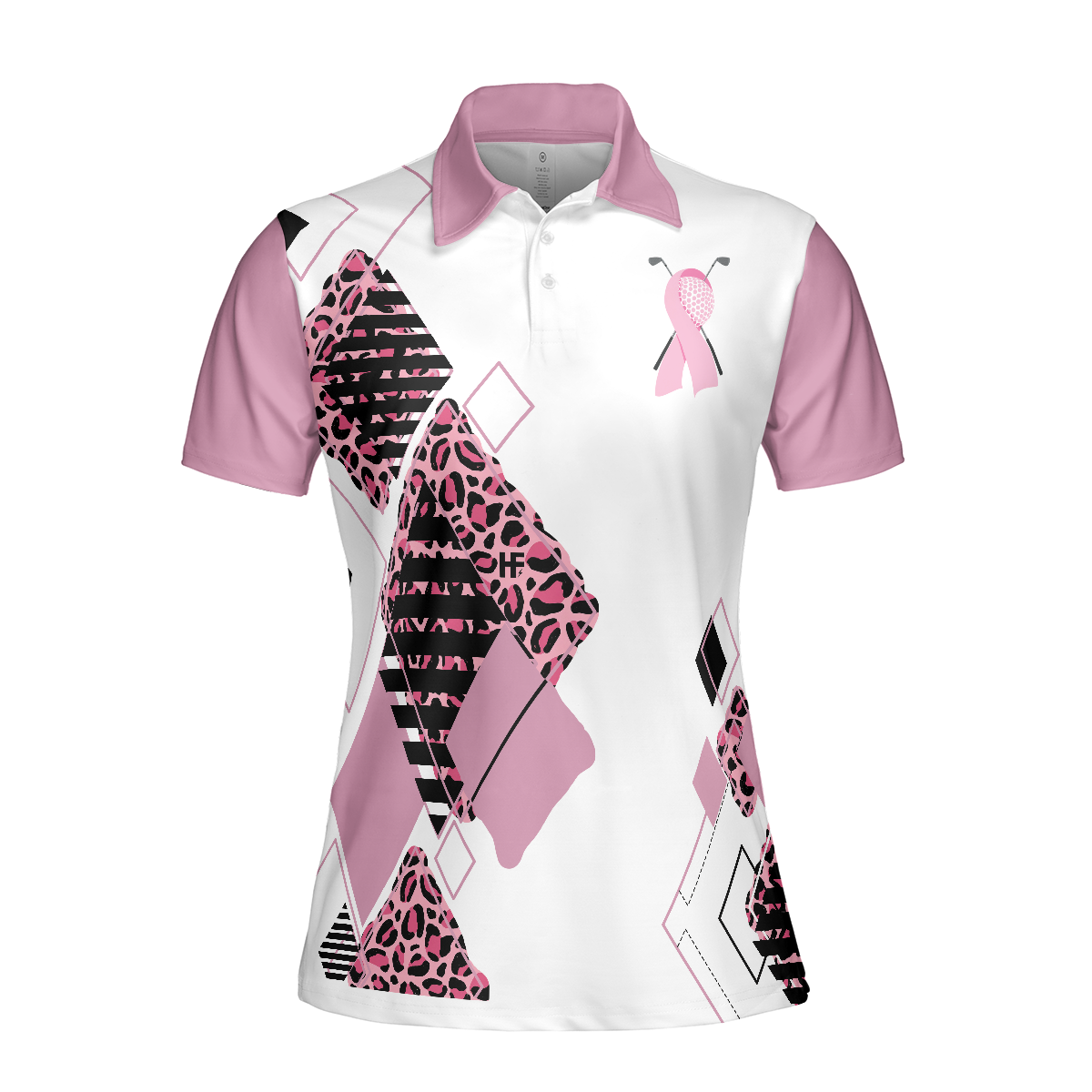 Golf Girl In October We Wear Pink Short Sleeve Women Polo Shirt, White And Pink Breast Cancer Awareness Shirt