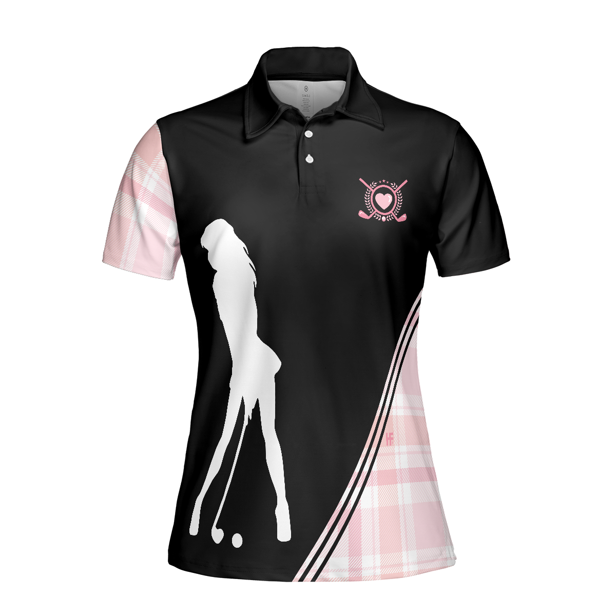 Golf Girl In Black And Pink Plaid Pattern Golf Short Sleeve Women Polo Shirt, Unique Golf Shirt For Ladies