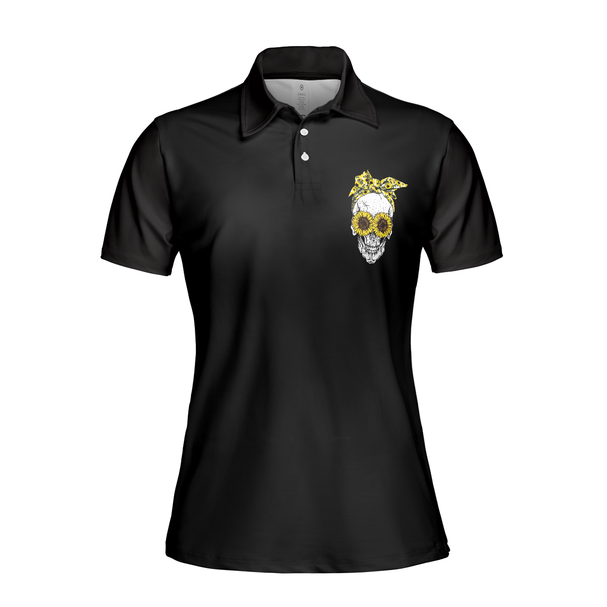 You Are My Sunshine Skull Sunflower Short Sleeve Women Polo Shirt, Black Skull Polo Shirt For Ladies