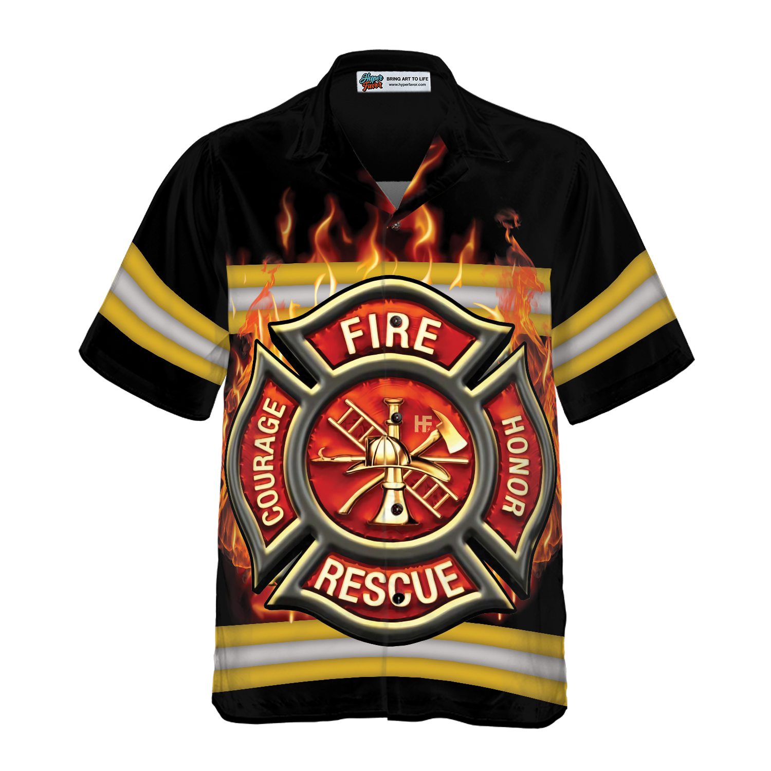 Courage And Honor Fire Dept Badge Firefighter Hawaiian Shirt, Uniform And Cross Axes Firefighter Shirt For Men