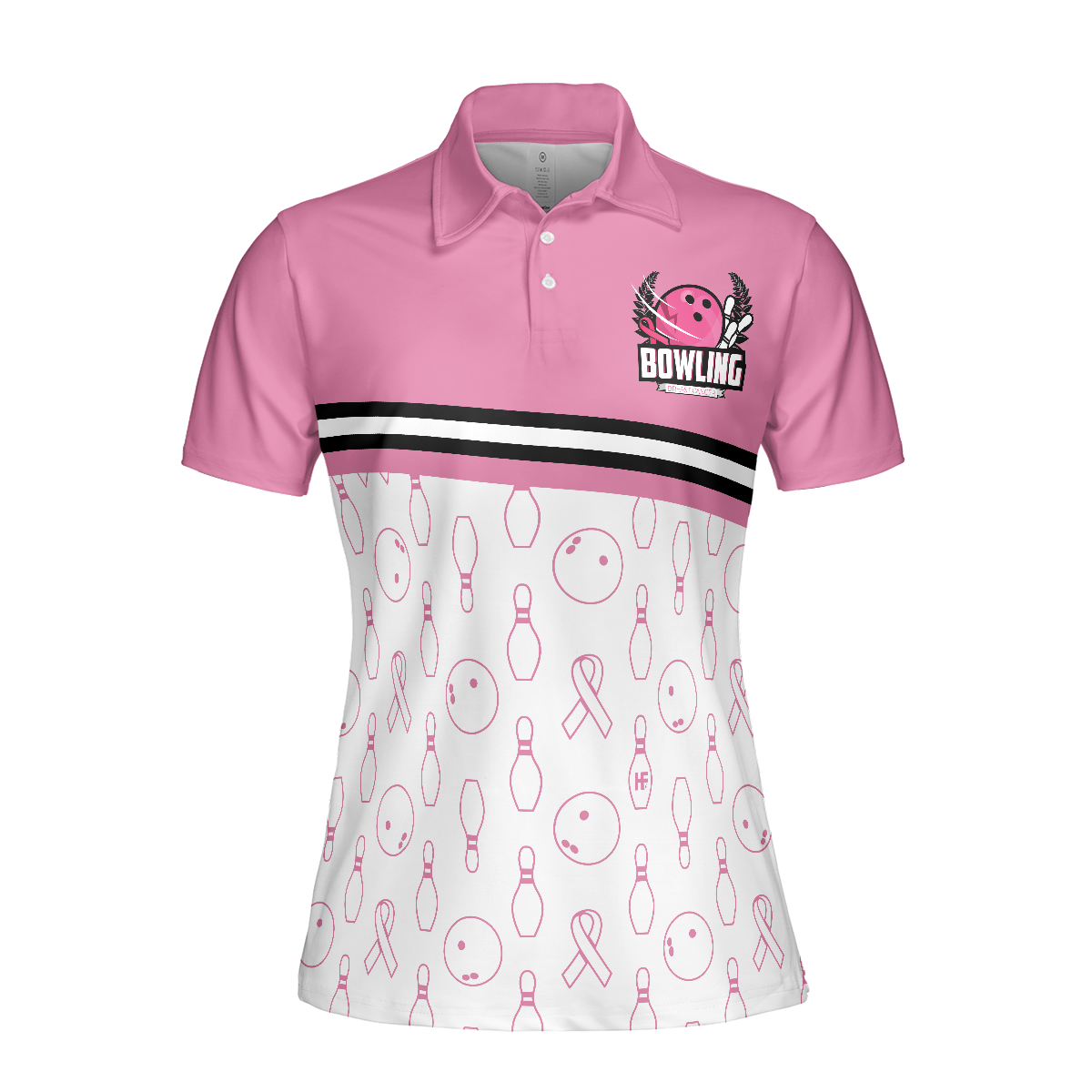 Bowl For The Cure Short Sleeve Women Polo Shirt, Breast Cancer Awareness Polo Shirt For Ladies, Pink Ribbon Shirt