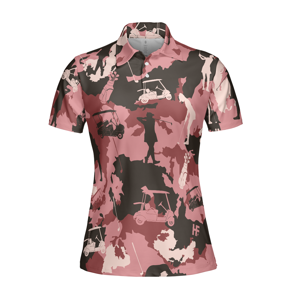 Golf Girl Camouflage Short Sleeve Women Polo Shirt, Pink Camo Golf Shirt For Ladies, Cool Golf Gift For Women