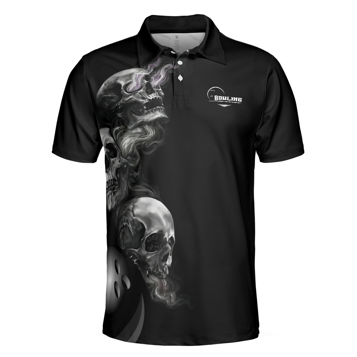 Strike Or Death Bowling Skull Polo Shirt, Black Skull Polo Style Bowling Shirt, Cool Gift For Bowlers