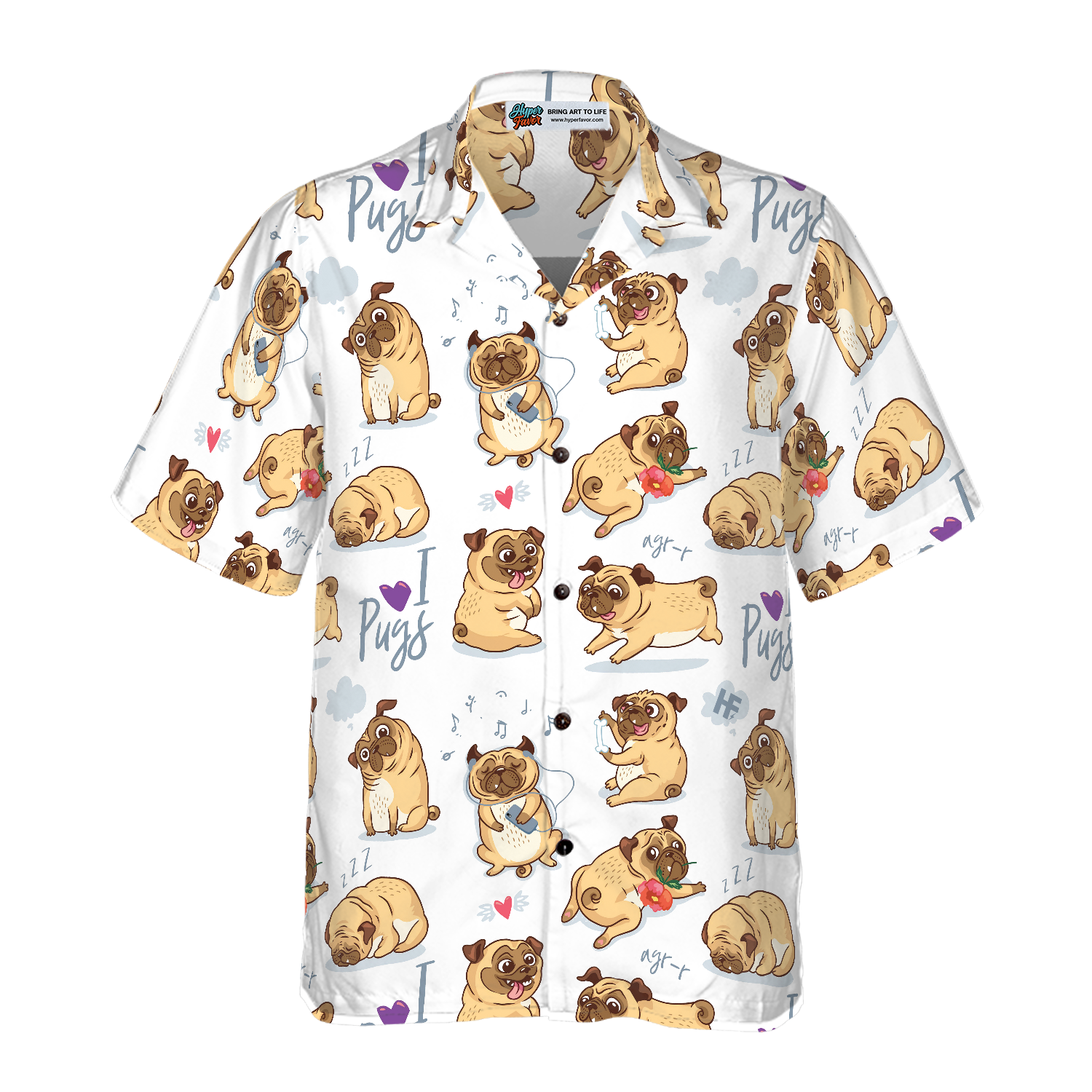 Cute Funny Pugs Shirt For Men Hawaiian Shirt