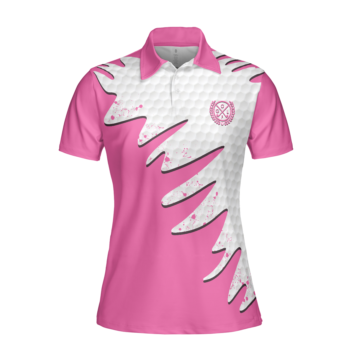 Golf Ball Texture With Pink Color Golf Short Sleeve Women Polo Shirt, Pink Golf Shirt For Women