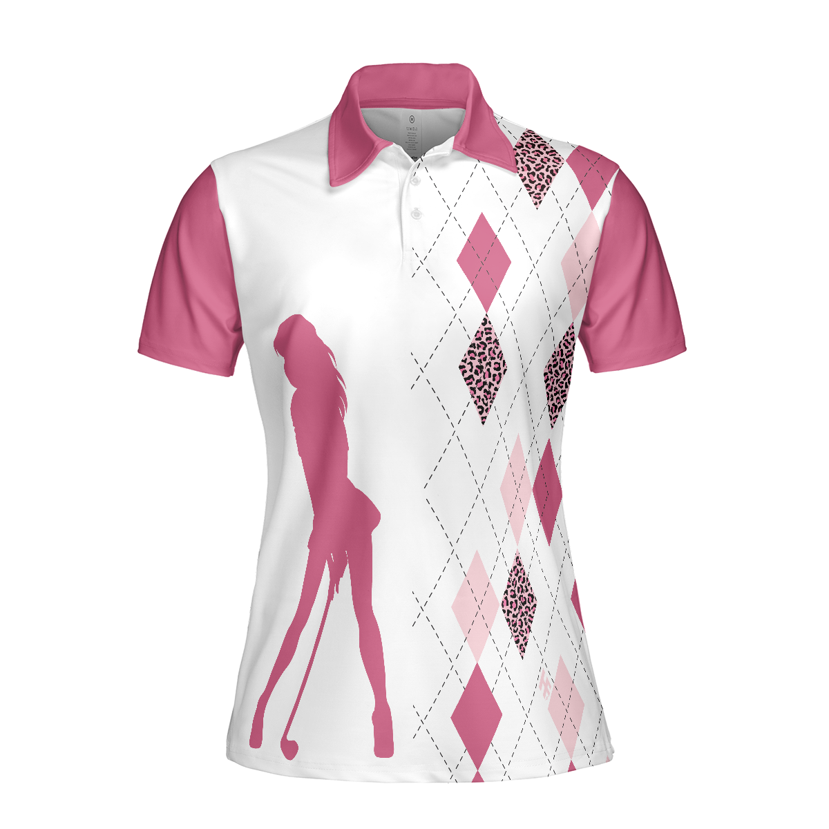 Talk Birdie To Me Short Sleeve Women Polo Shirt, Best Pink Argyle And Leopard Pattern For Golf Ladies