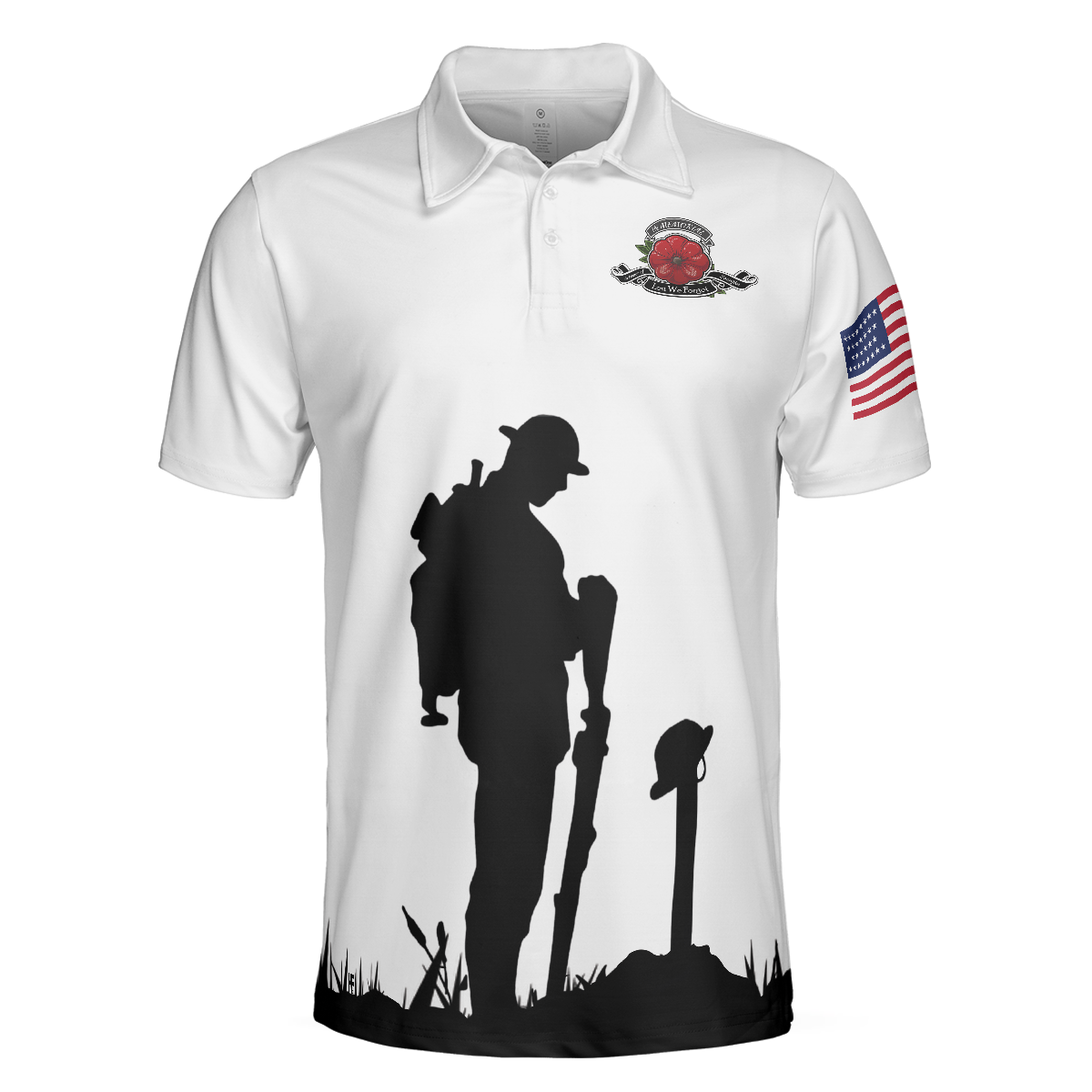 US Veteran Lest We Forget Polo Shirt, Military American Flag Golf Shirt For Men