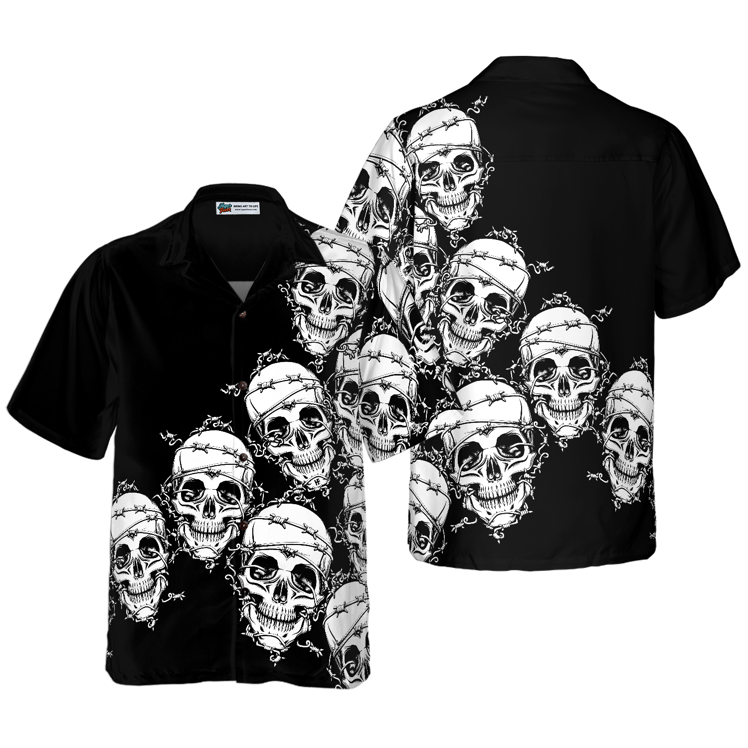 Skull In Barbed Wire Gothic Hawaiian Shirt, Black Skull Goth Hawaiian Shirt