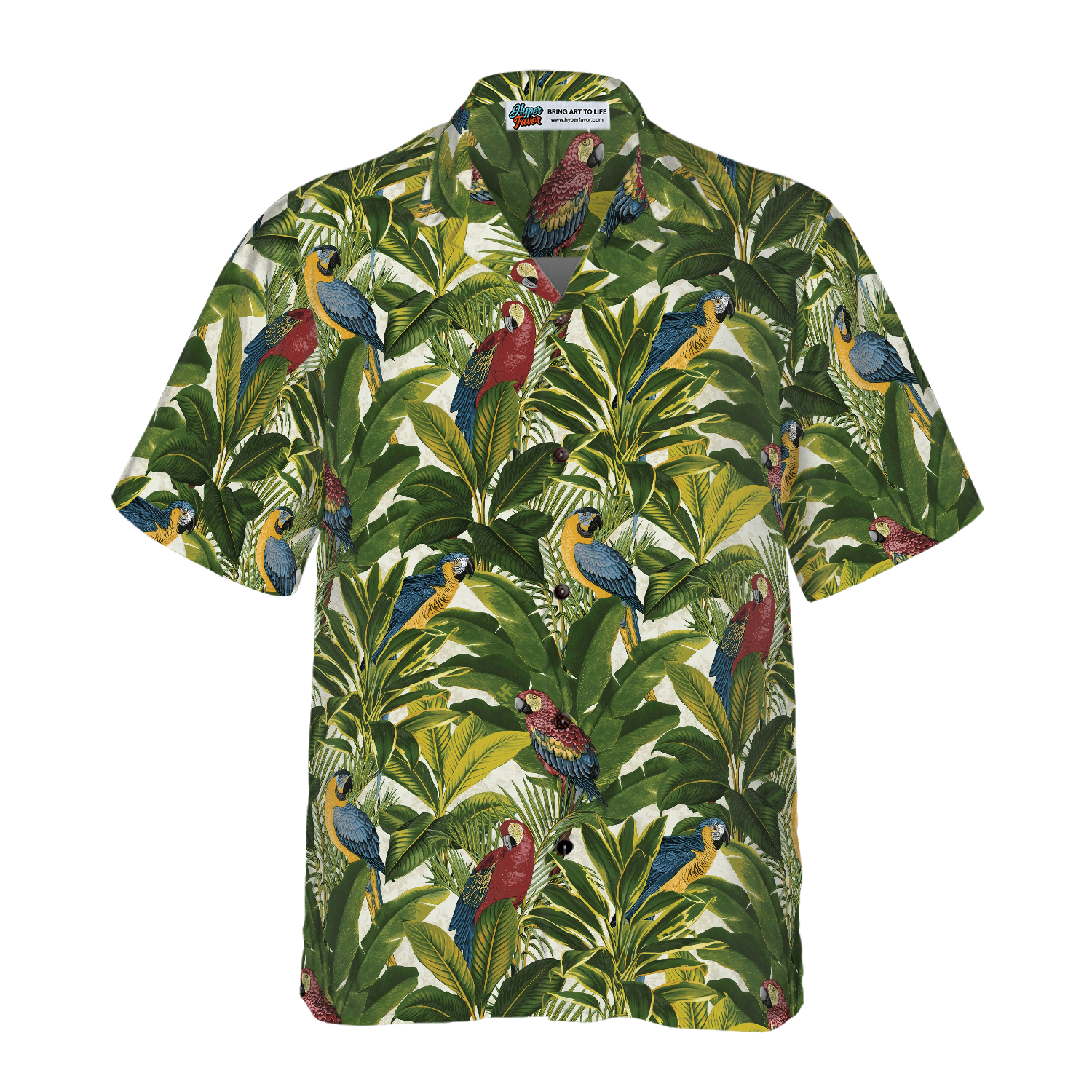 Exotic Parrots Tropical Leaves Hawaiian Shirt
