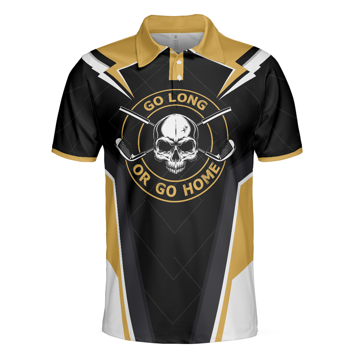 Go Long Or Go Home Golf Polo Shirt, Black Skull Golf Shirt For Men, Cool Golfing Shirt With Sayings