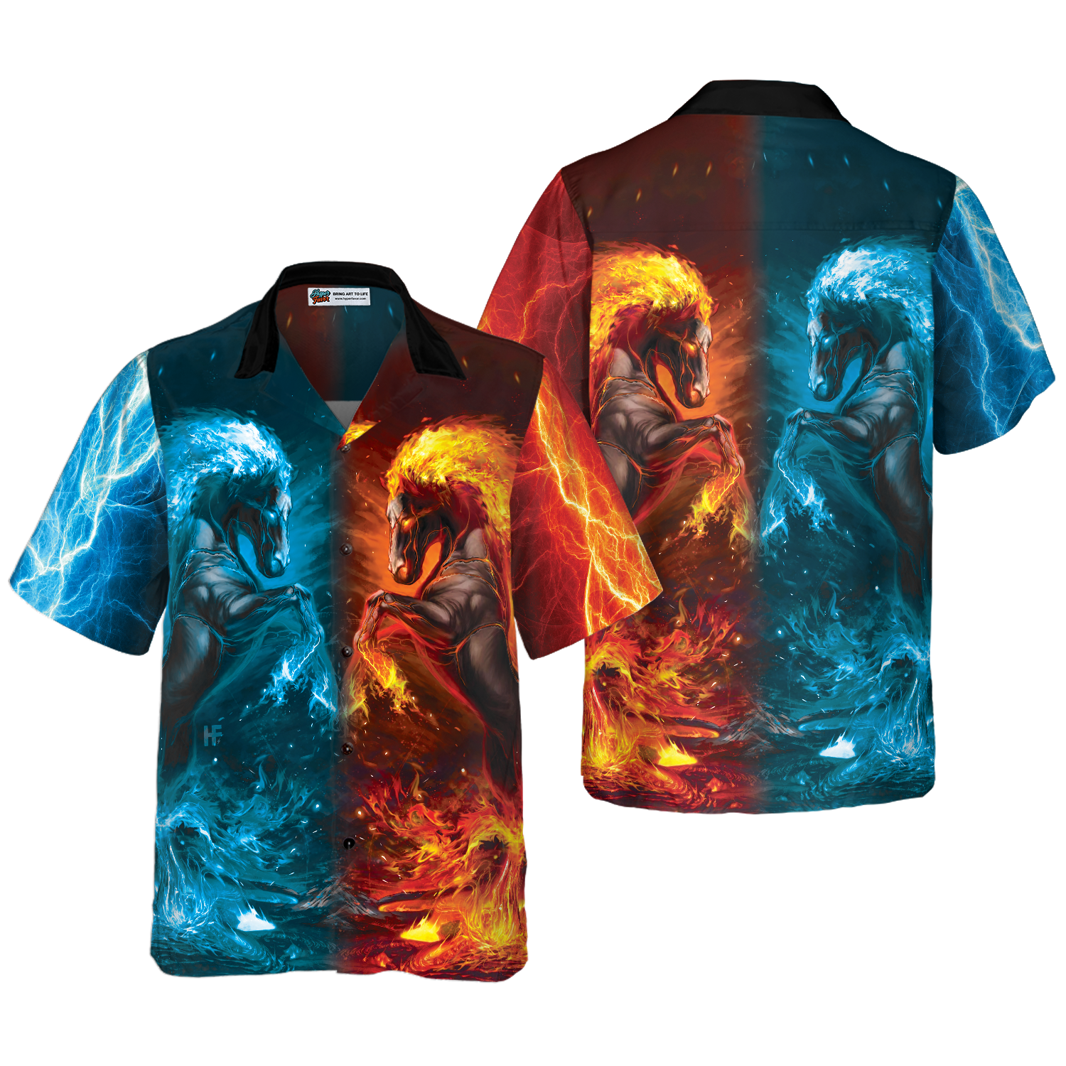 Water And Fire Horse Shirt For Men Hawaiian Shirt