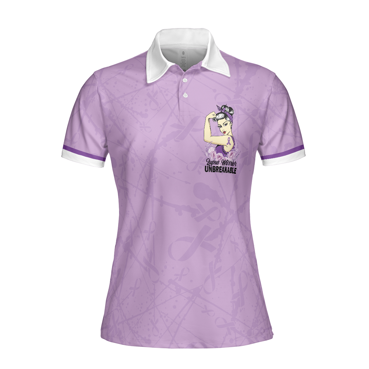 Peace Love Cure Lupus Awareness Short Sleeve Women Polo Shirt, Purple Ribbon Lupus Shirt For Ladies, Lupus Support Gift