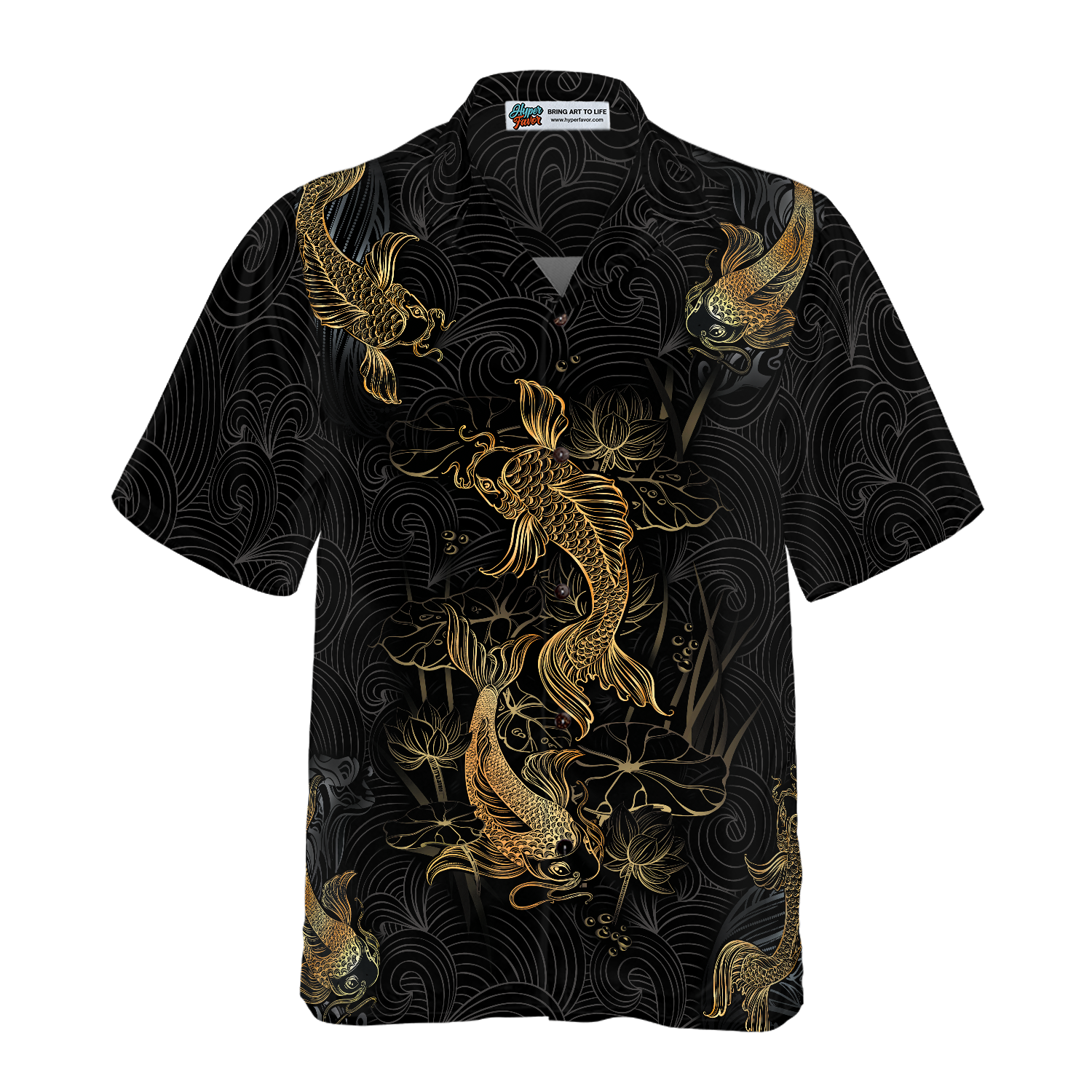 Golden Koi Fish On Waves Hawaiian Shirt