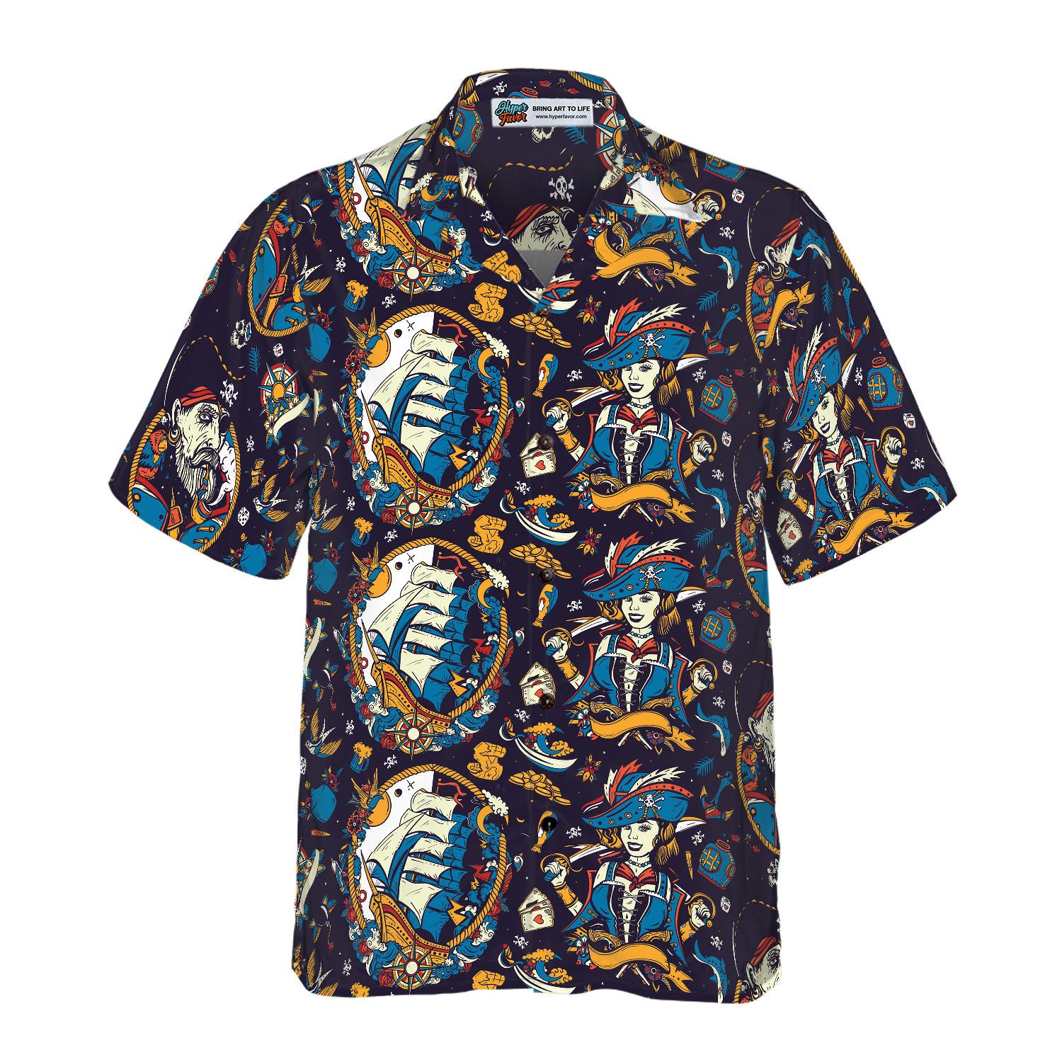 Tattoo Style Pirate Sea Adventure Hawaiian Shirt