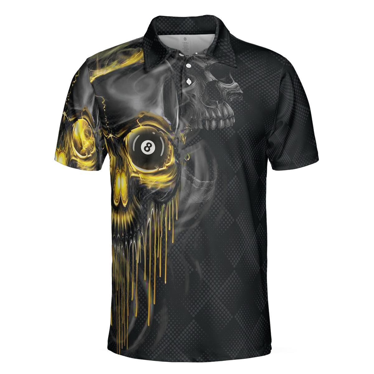 Skull Billiards Polo Shirt, Black Skull Billiards Shirt Design For Men, Scary Halloween Gift Idea