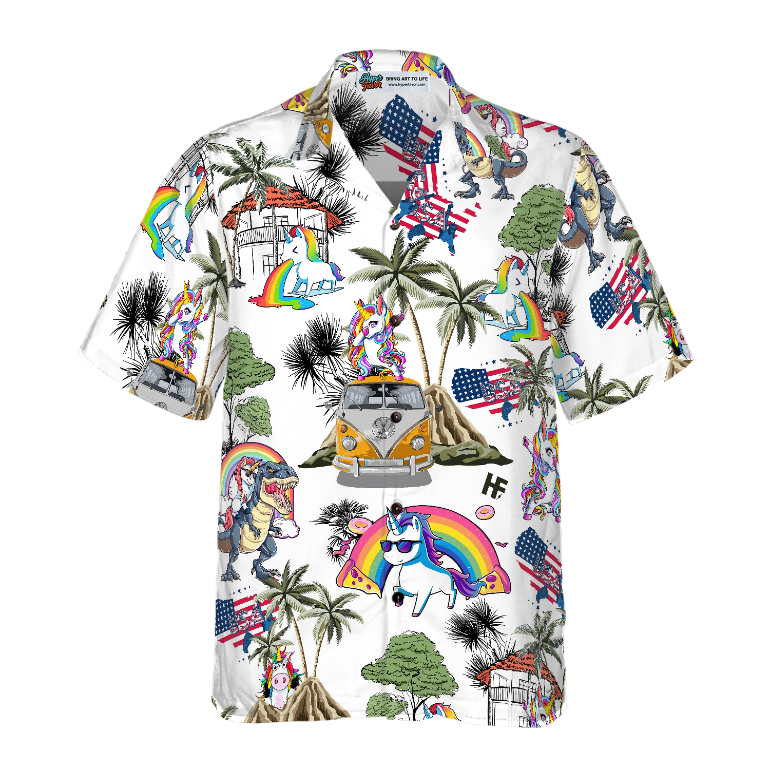 Unicorn American Flag Hawaiian Shirt