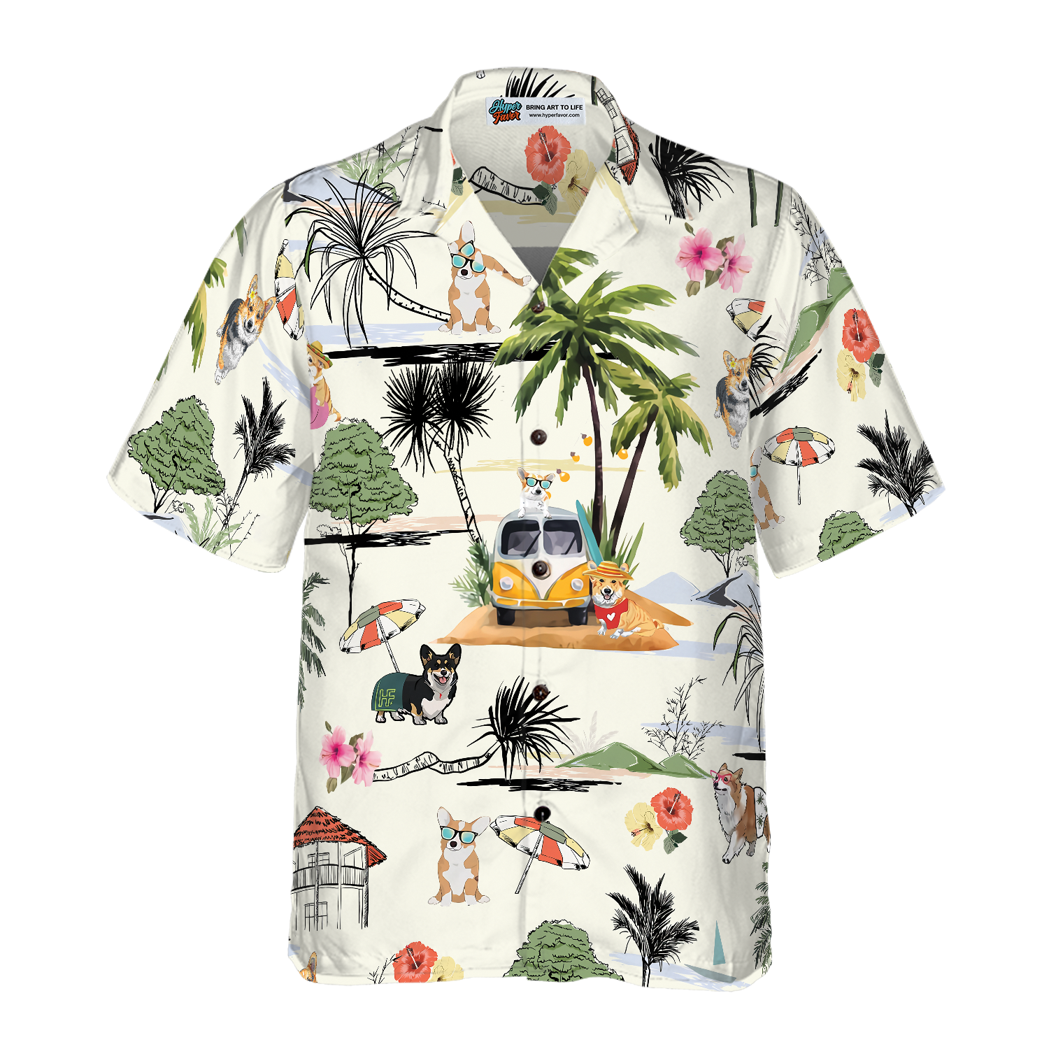 Corgi Hawaii Beach Hawaiian Shirt