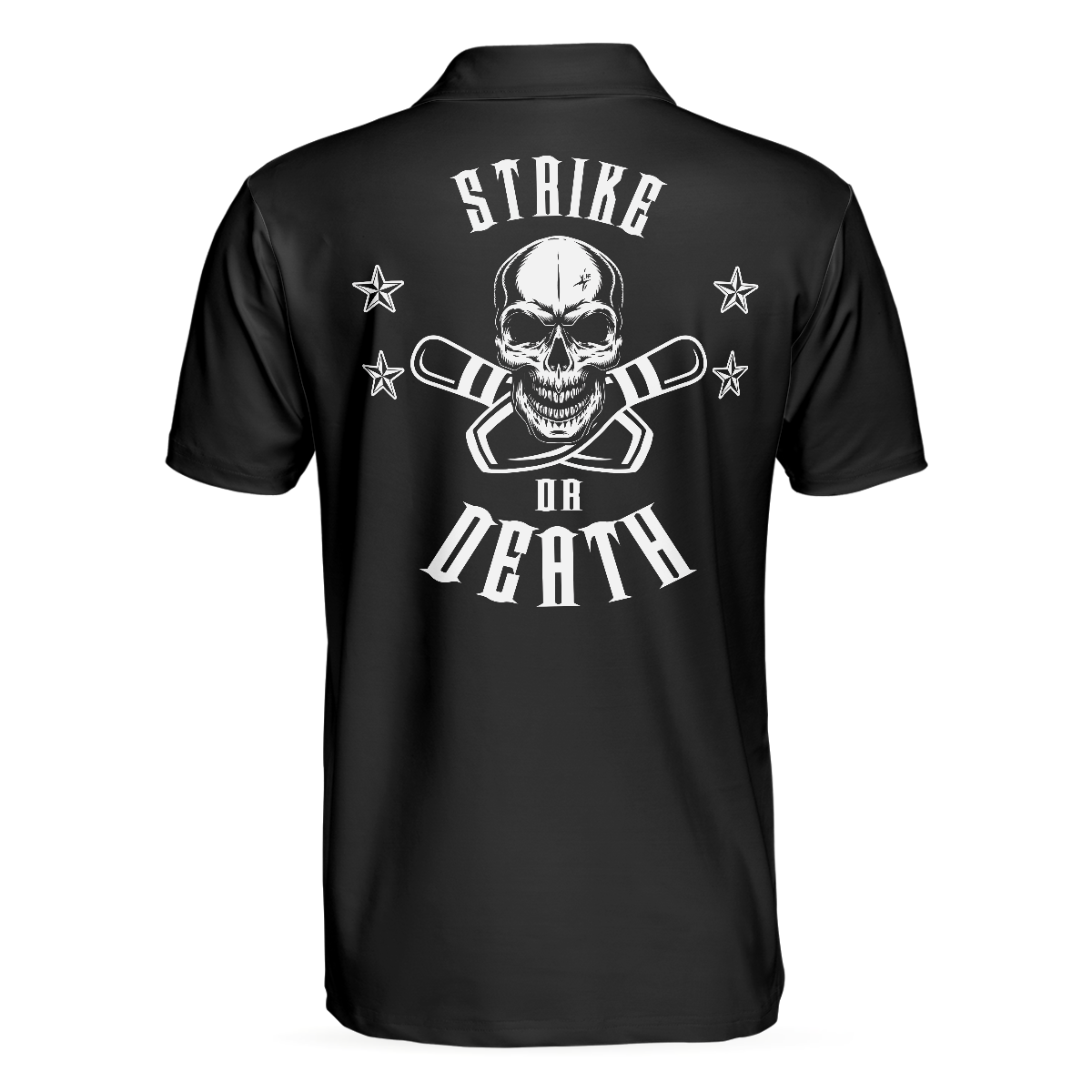 Strike Or Death Bowling Skull Polo Shirt, Black Skull Polo Style Bowling Shirt, Cool Gift For Bowlers