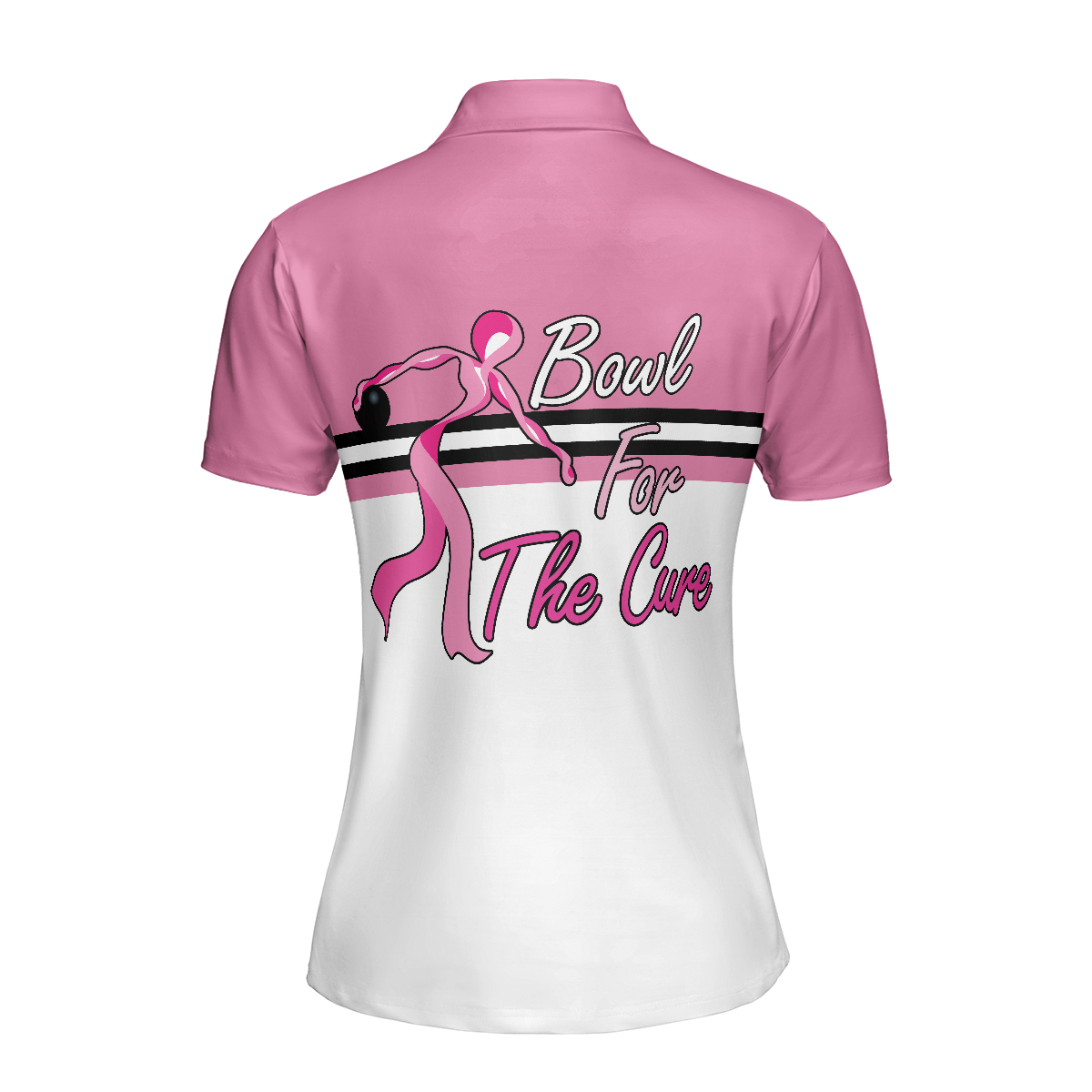 Bowl For The Cure Short Sleeve Women Polo Shirt, Breast Cancer Awareness Polo Shirt For Ladies, Pink Ribbon Shirt