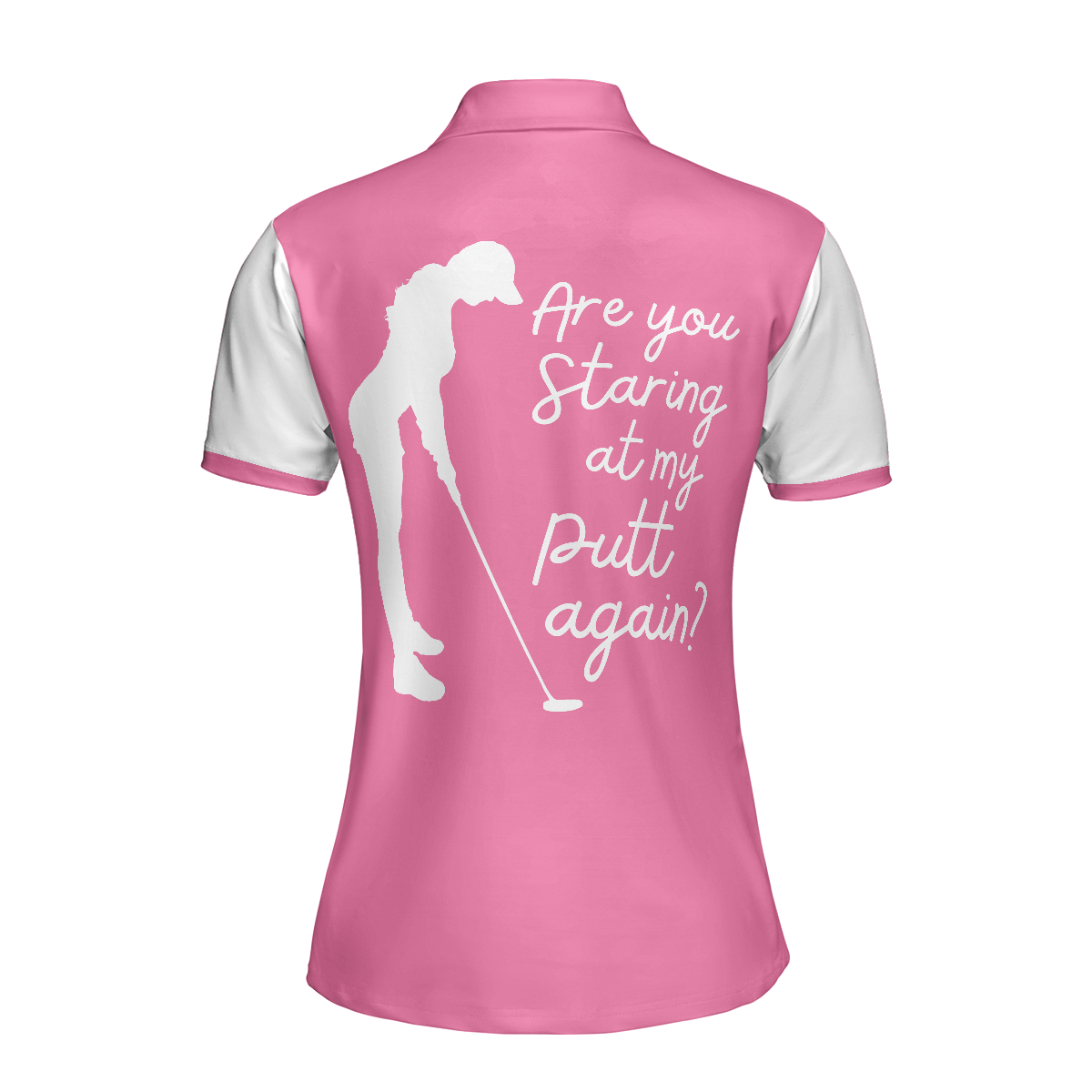 Are You Staring At My Putt Again Golf Short Sleeve Women Polo Shirt, White And Pink Argyle Pattern Golf Shirt For Ladies