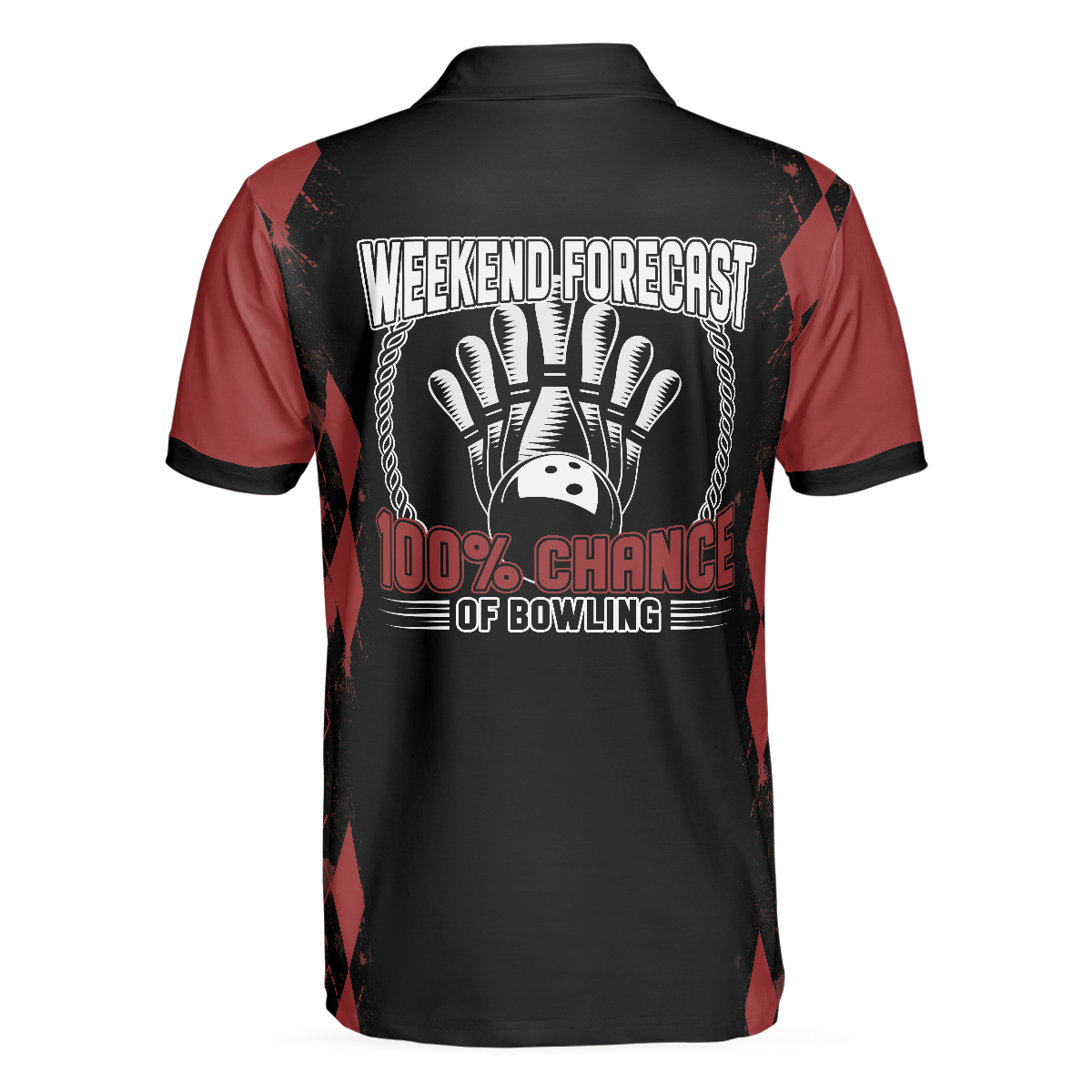 Weekend Forecast Chance Of Bowling Polo Shirt, Red Argyle Short Sleeve Bowling Shirt For Male Players