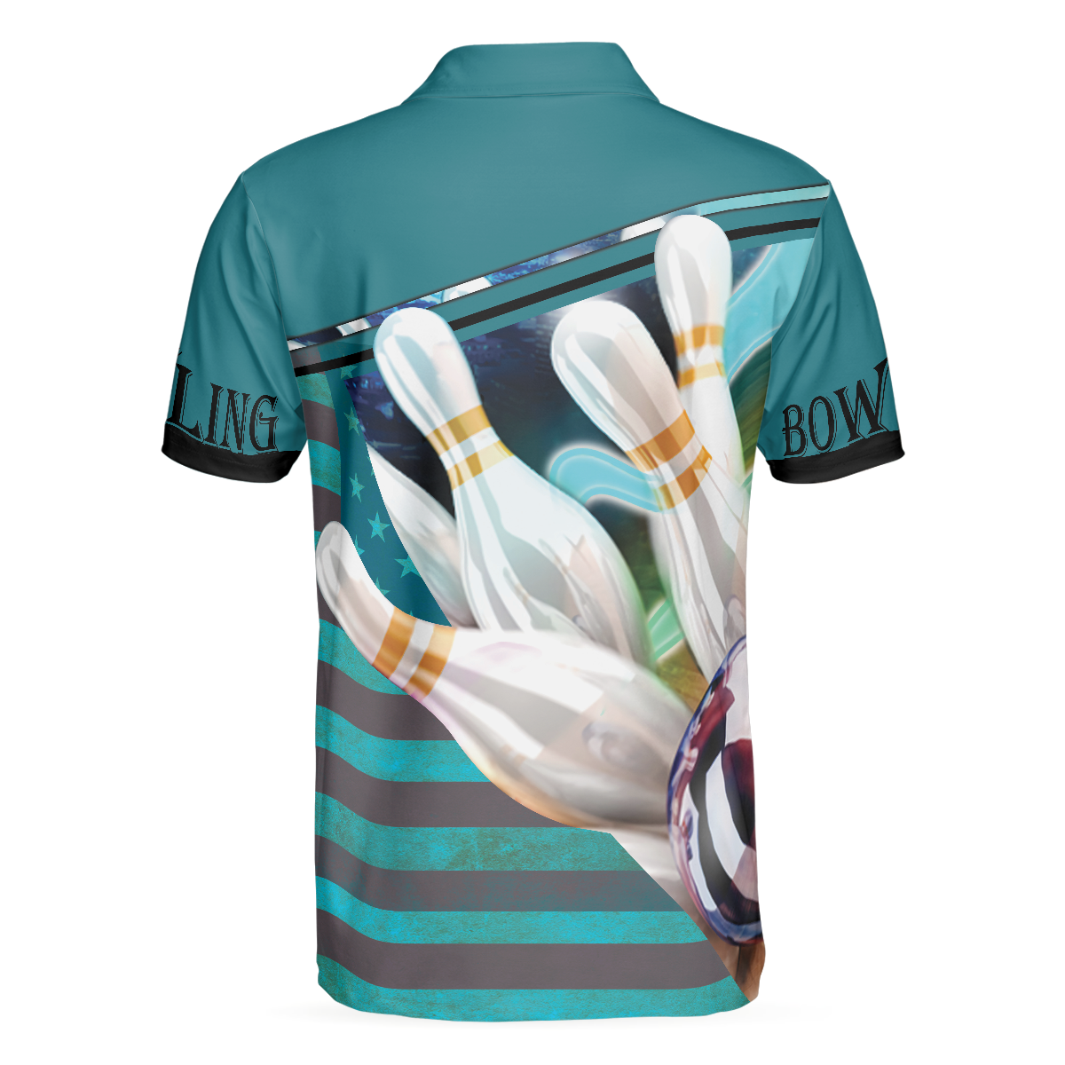 Love Bowling Polo Shirt, Blue American Flag Bowling Shirt For Men