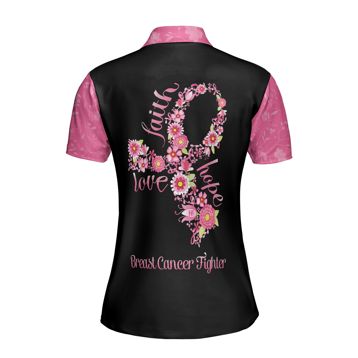 I Am A Breast Cancer Fighter Pink Flowers Awareness Ribbon Women Polo Shirt, Breast Cancer Awareness Polo Shirt For Ladies