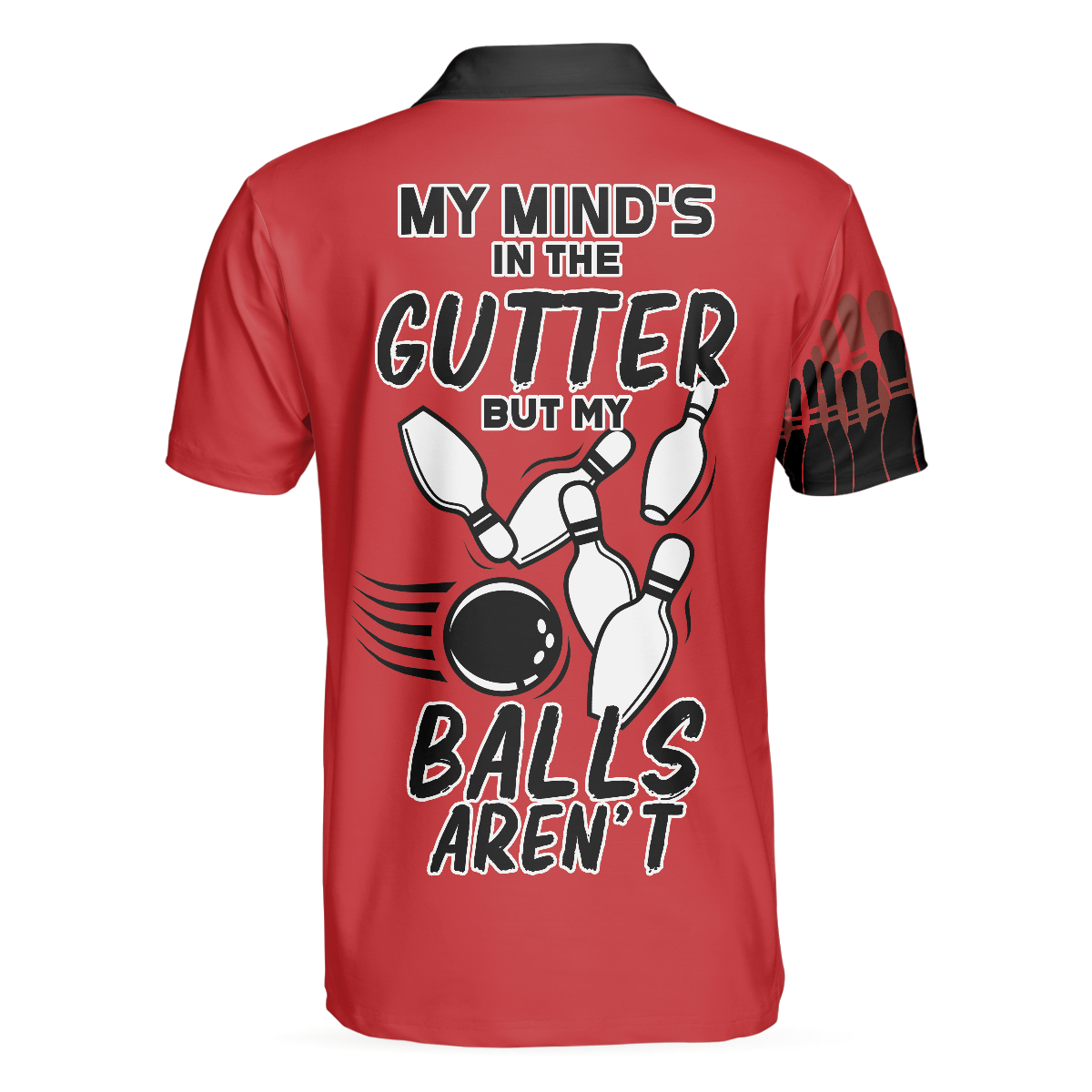 My Mind Is In The Gutter But My Balls Aren't Bowling Polo Shirt, Funny Red And Black Bowling Polo Shirt For Men