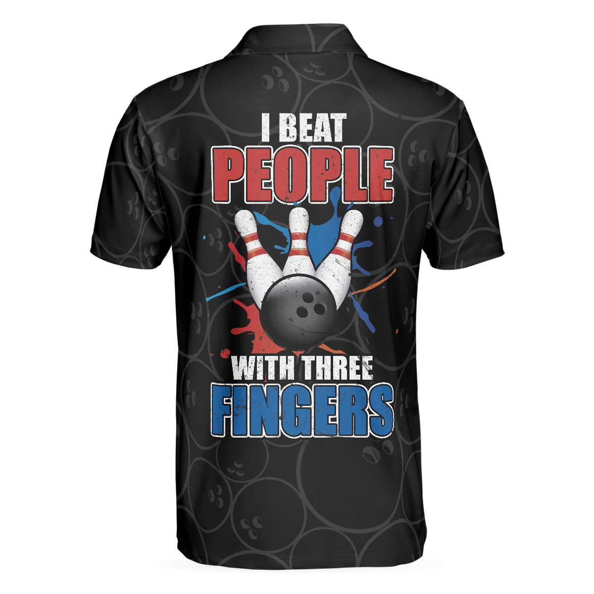 I Beat People With Three Fingers Bowling Polo Shirt, Black Polo Style Bowling Shirt For Men, Bowling Gift Idea