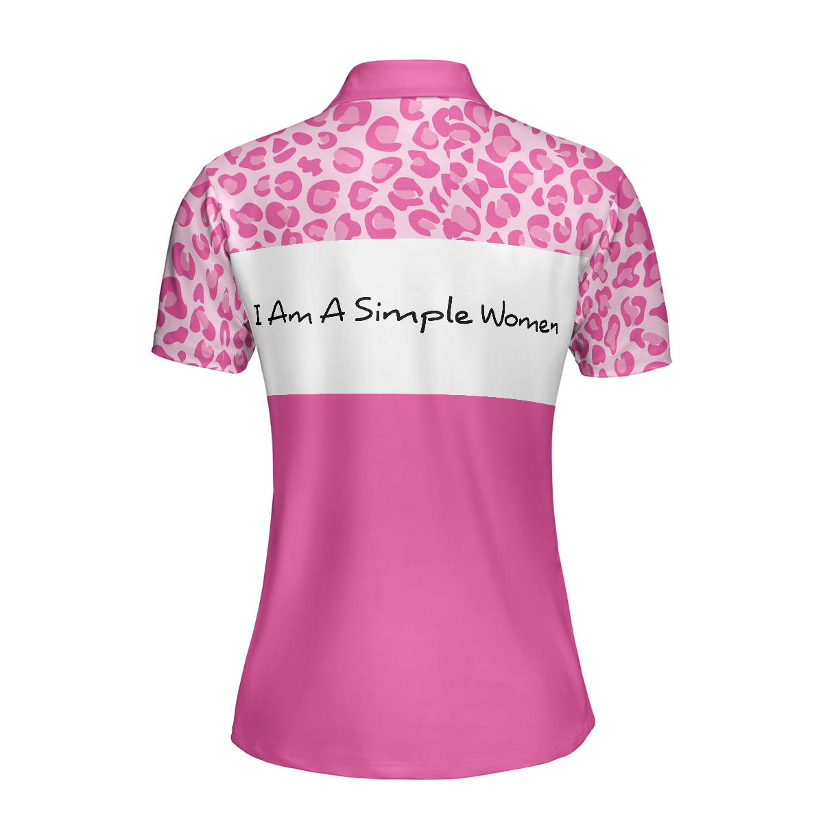I Am A Simple Woman Golf Short Sleeve Women Polo Shirt, White And Pink Golf Shirt For Ladies, Gift For Wine Lovers