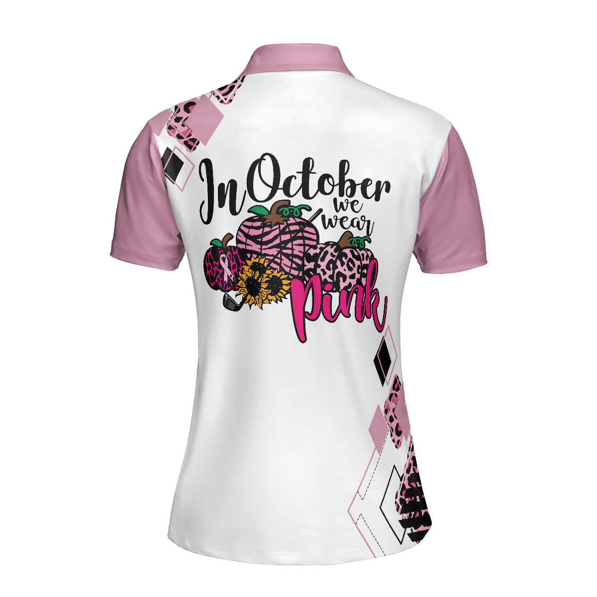 Golf Girl In October We Wear Pink Short Sleeve Women Polo Shirt, White And Pink Breast Cancer Awareness Shirt