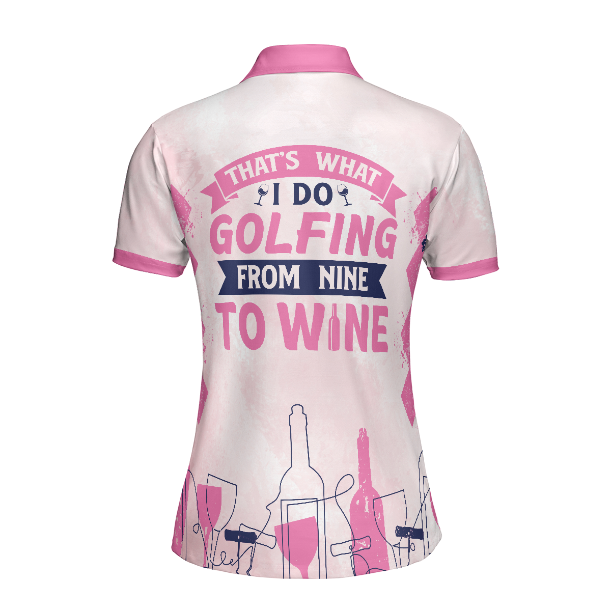 Golfing From Nine To Wine Short Sleeve Women Polo Shirt, White And Red Golf Polo Shirt, Golf Shirt For Wine Lovers