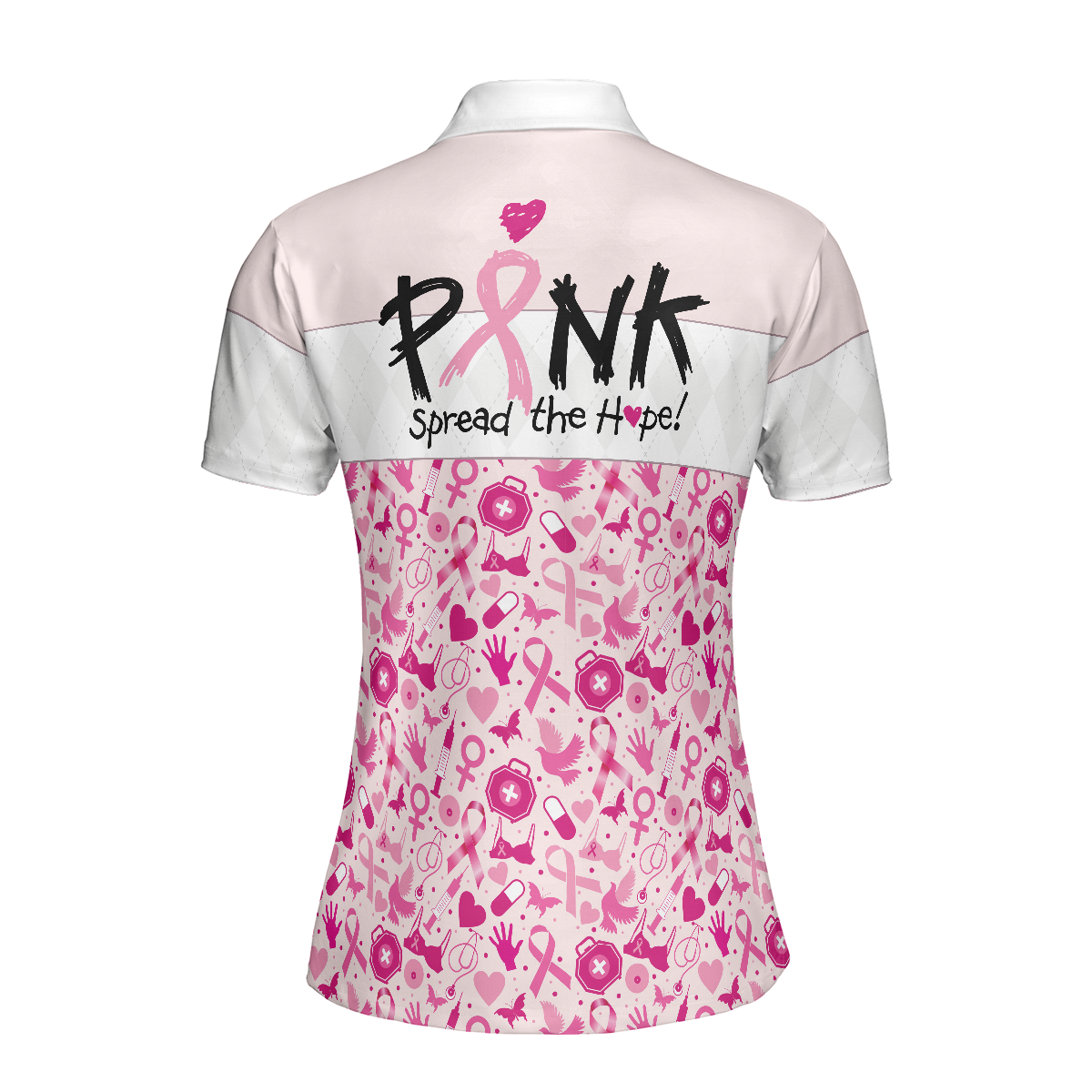 Pink Spread The Hope Find The Cure Breast Cancer Awareness Short Sleeve Women Polo Shirt, Pink Ribbon Shirt