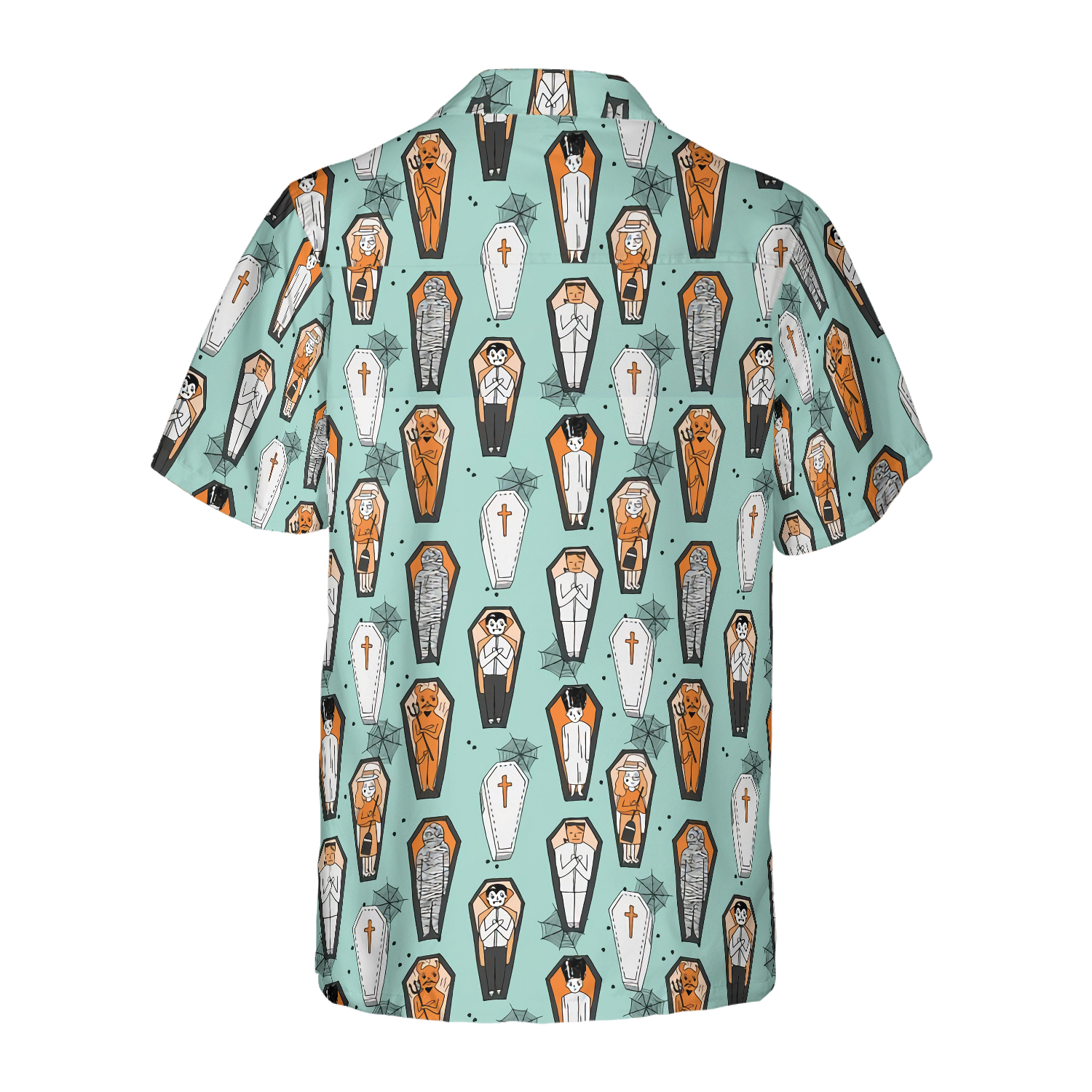 Vampire Coffins Halloween Shirt For Men, Arctic Blue Coffin Pattern Hawaiian Shirt