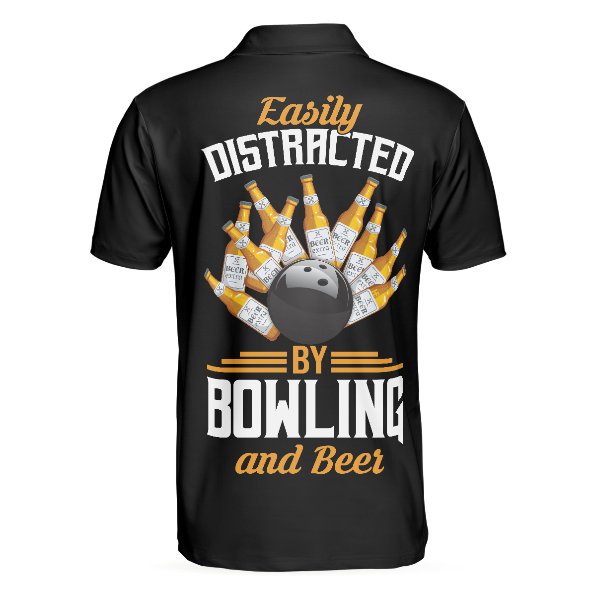 Easily Distracted By Bowling And Beer Polo Shirt, Tenpin Bowling Shirt Design With Sayings, Best Drinking Bowling Shirt
