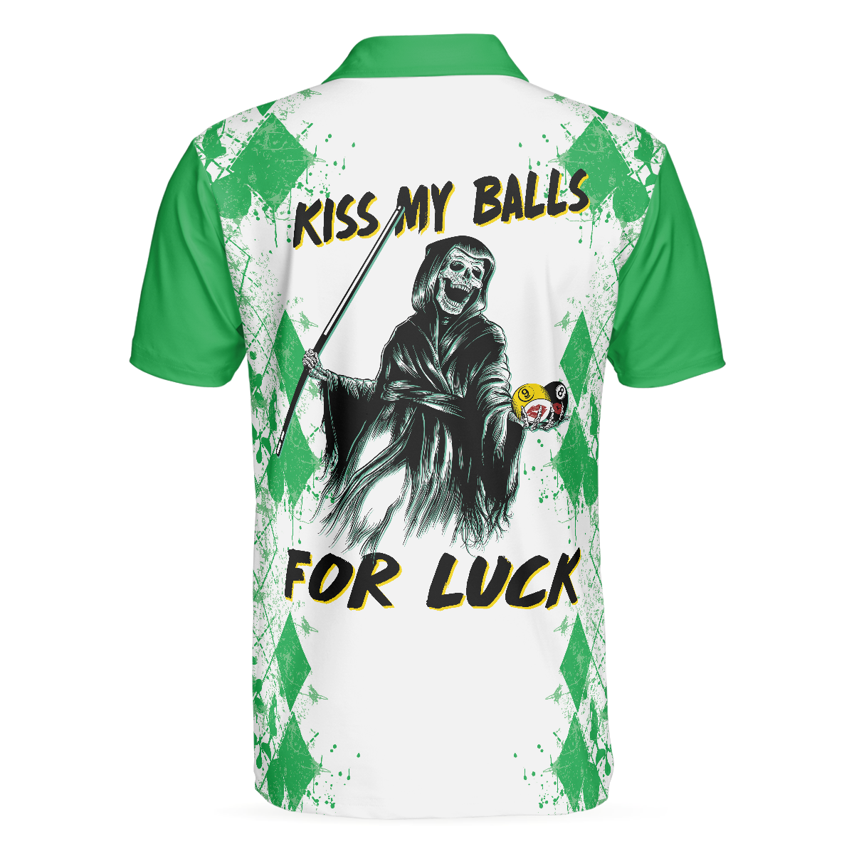 Kiss My Balls Polo Shirt, Green Argyle Pattern Billiards Shirt, Polo Style Billiards Shirt, Gift For Billiard Lovers