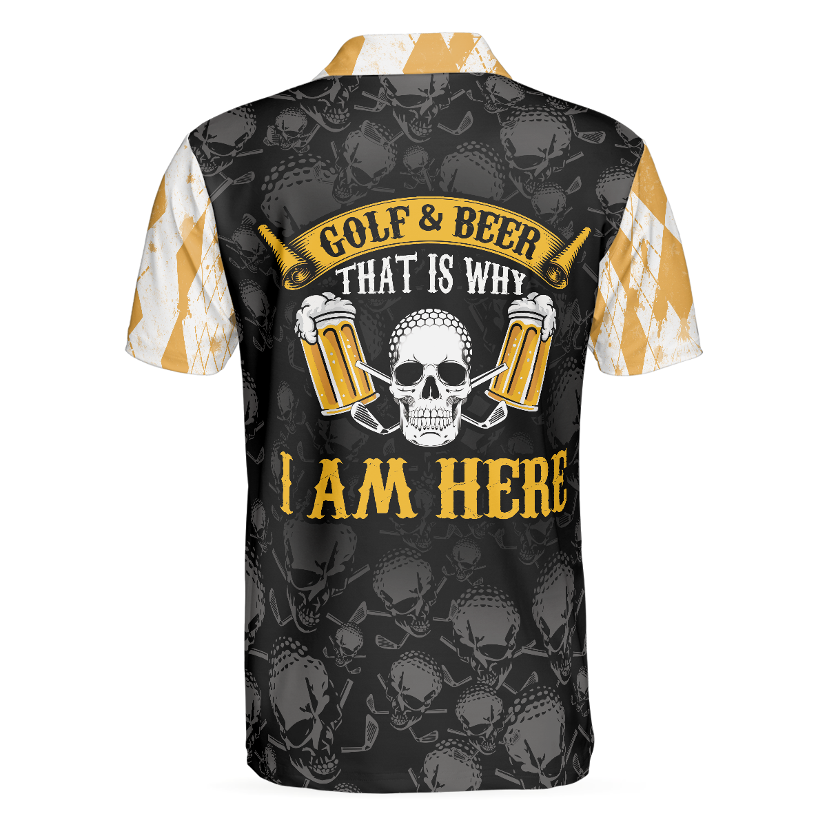 Golf & Beer That Is Why I Am Here Skull V4 Polo Shirt, Cool Drinking Golf Shirt Design For Beer Lovers