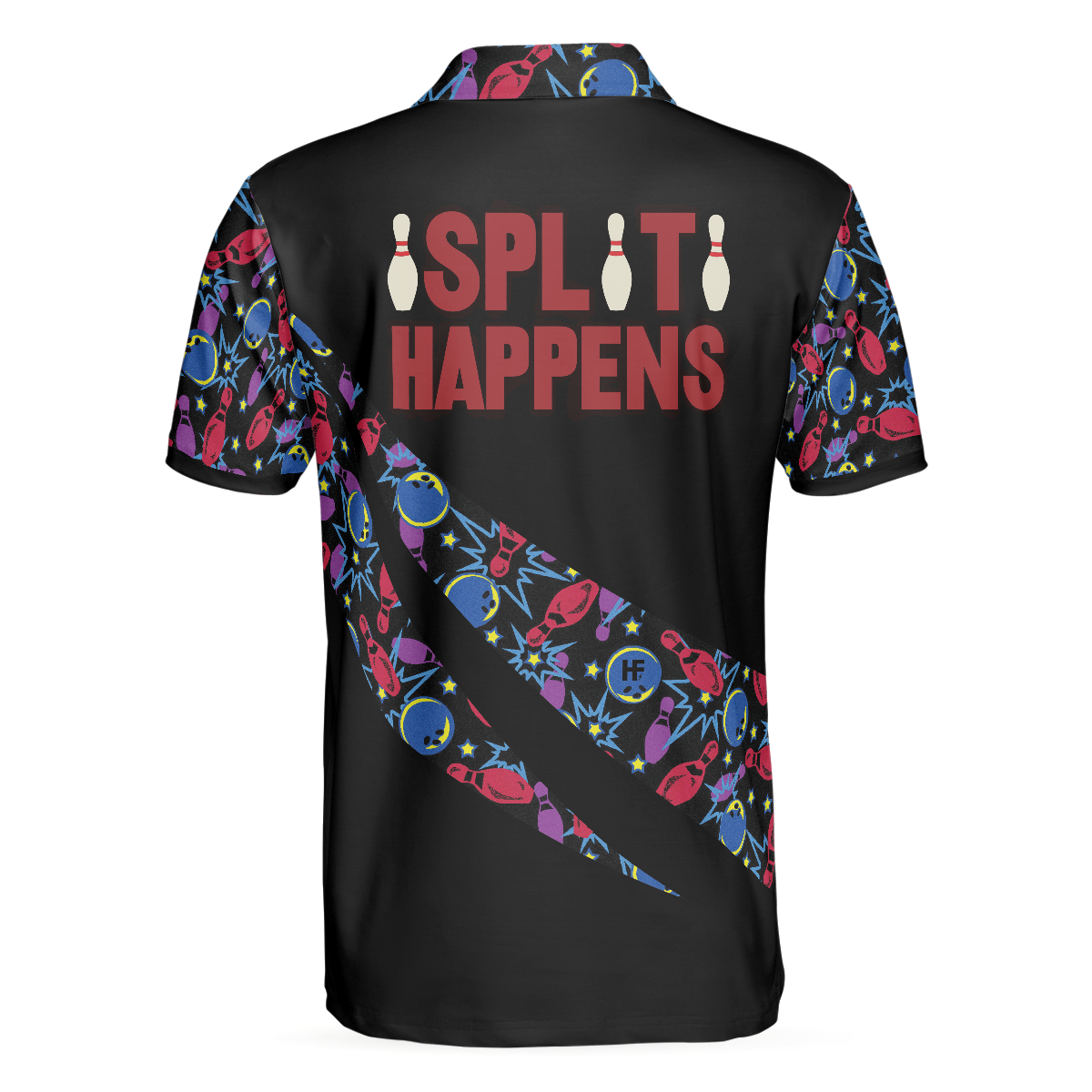 Split Happen Polo Shirt, Bowling Ball & Pin Seamless Pattern Bowling Shirt For Men