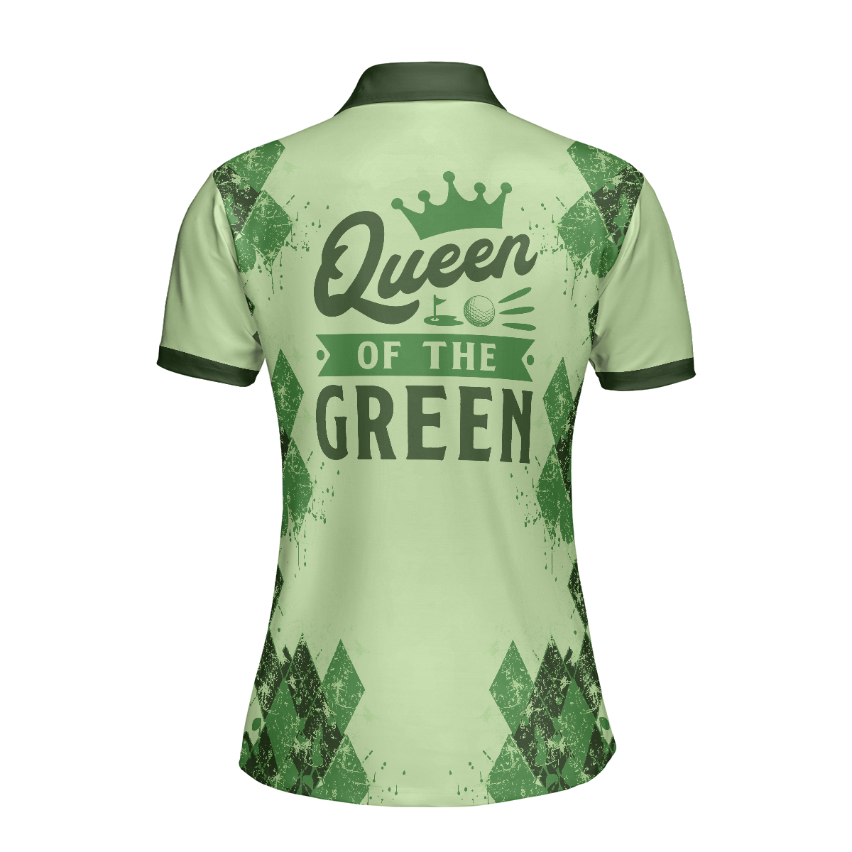Queen Of The Green Golf Girl Short Sleeve Women Polo Shirt, Green Argyle Pattern Golf Shirt, Cool Golf Gift For Women