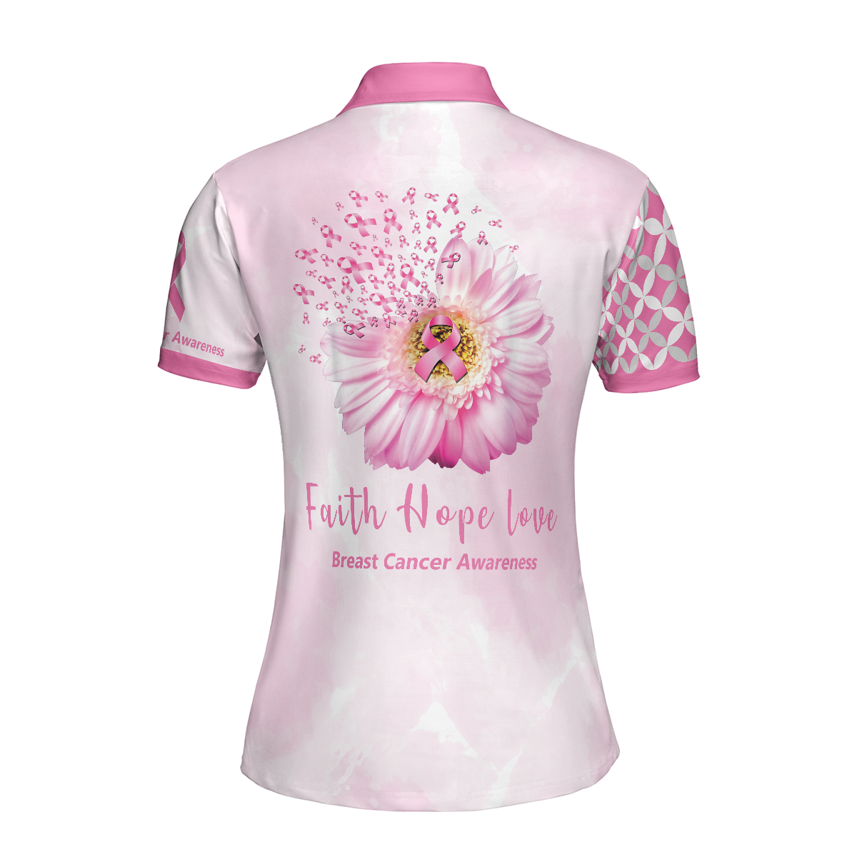 Faith Hope Love Breast Cancer Awareness Short Sleeve Women Polo Shirt, Pink Breast Cancer Awareness Shirt