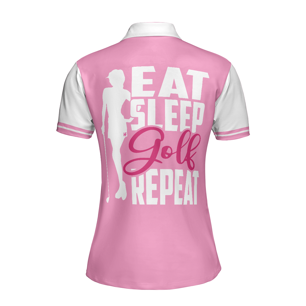 Eat Sleep Golf Repeat Golf Short Sleeve Women Polo Shirt, Pink Argyle Golf Shirt For Ladies