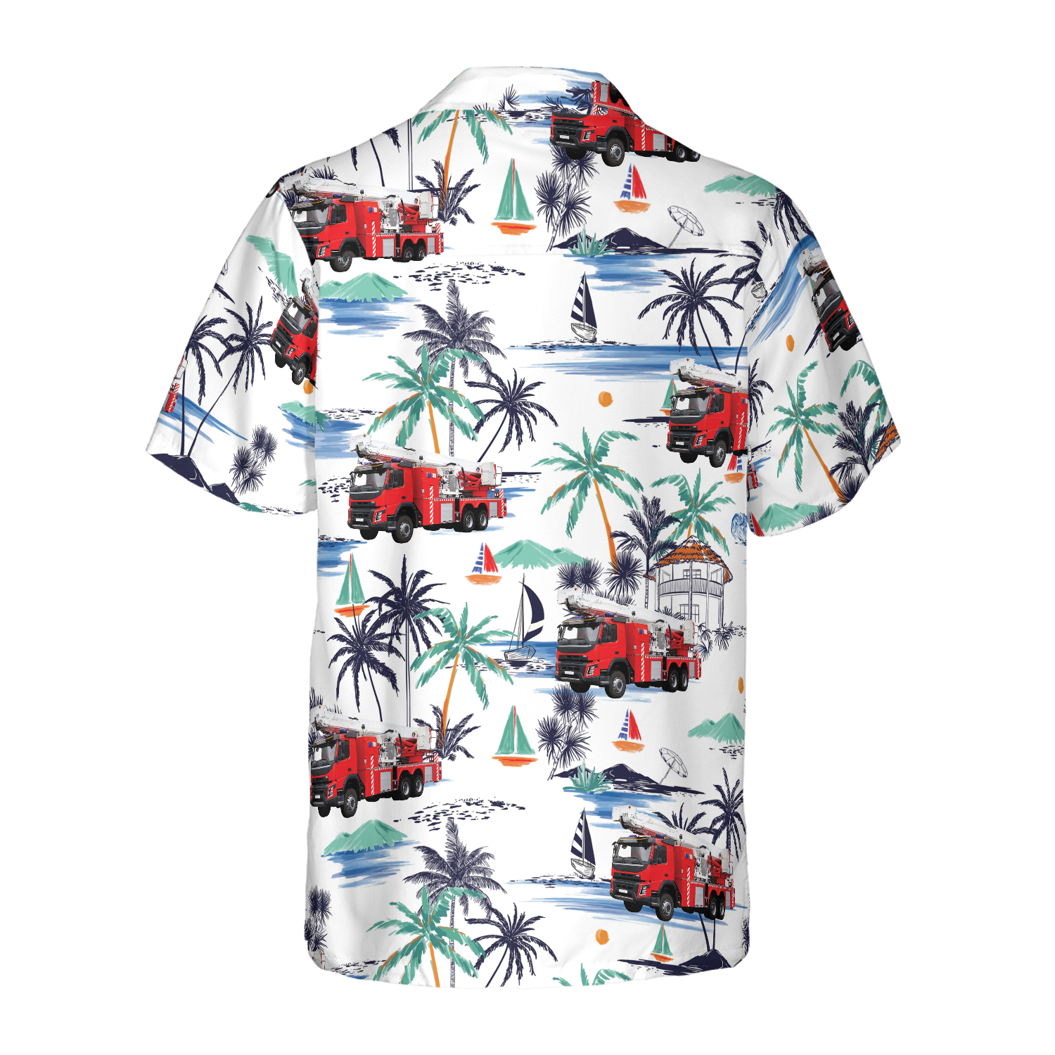 Fire Truck Friend Of Firefighter Hawaiian Shirt, White Tropical Red Fire Truck Firefighter Shirt For Men