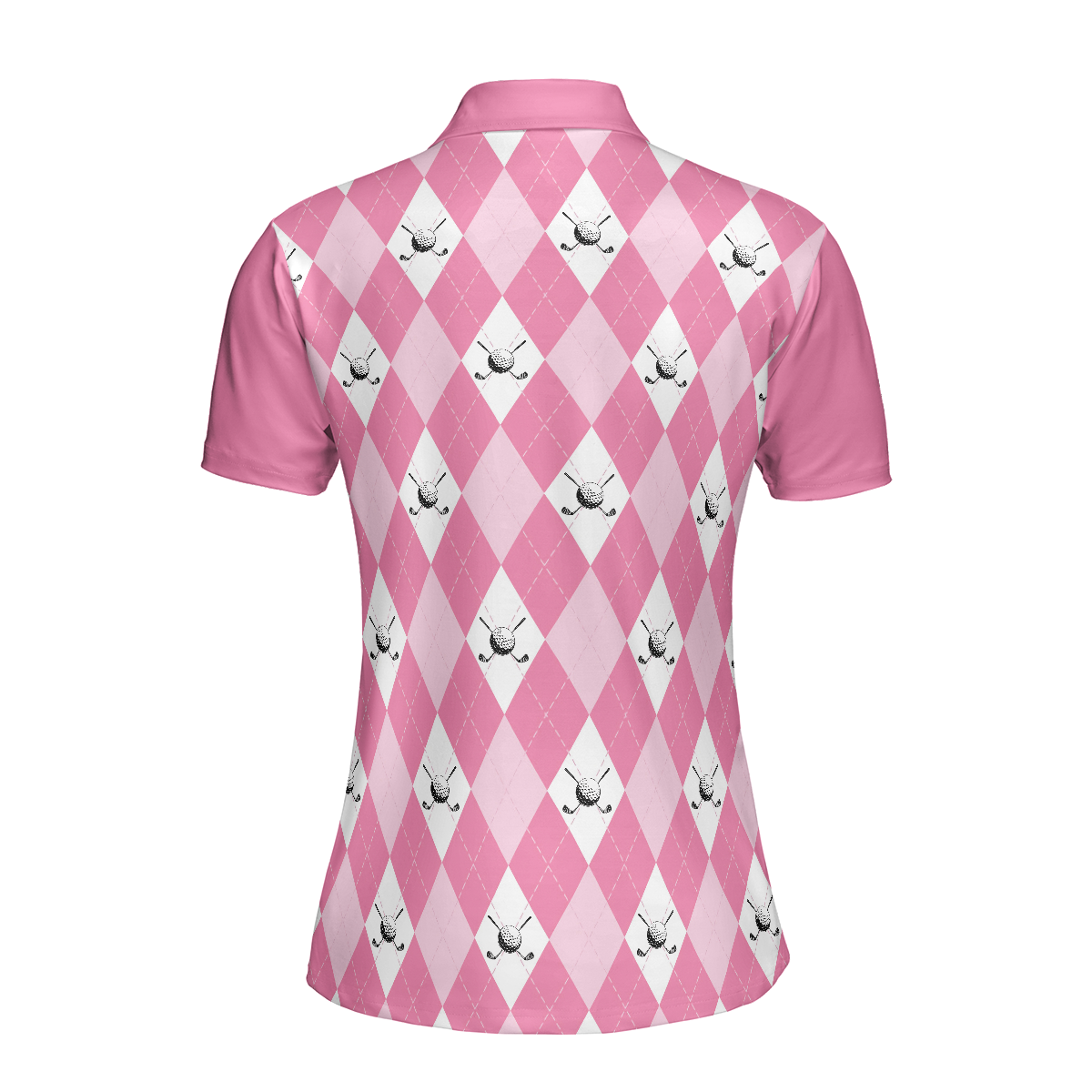 Golf Polo Short Sleeve Women Polo Shirt, Pink Argyle Seamless Pattern Golf Shirt For Ladies